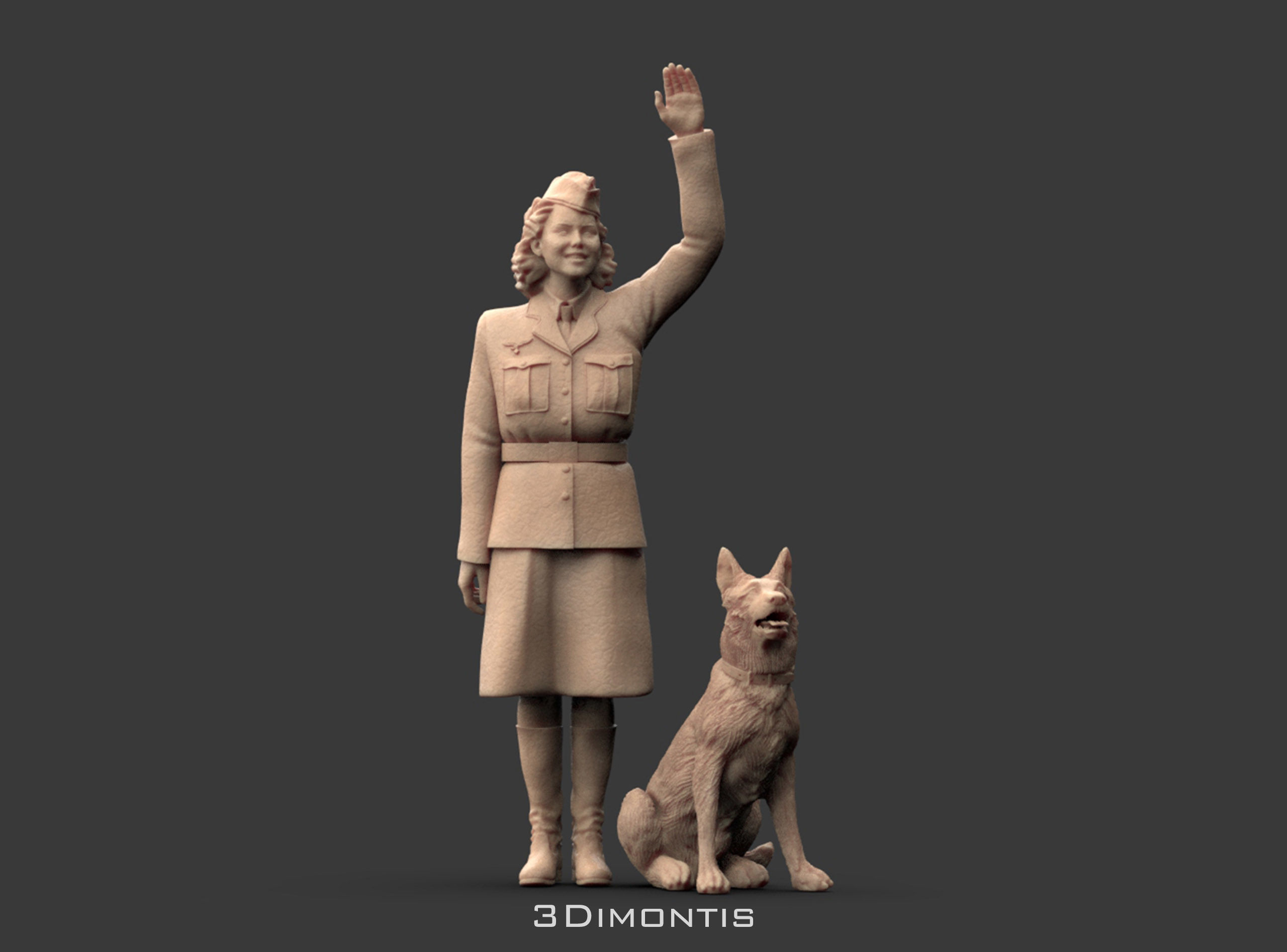 Woman Soldier Ground Staff - LUFTWAFFE WW2 and shepherd 3D print model_12