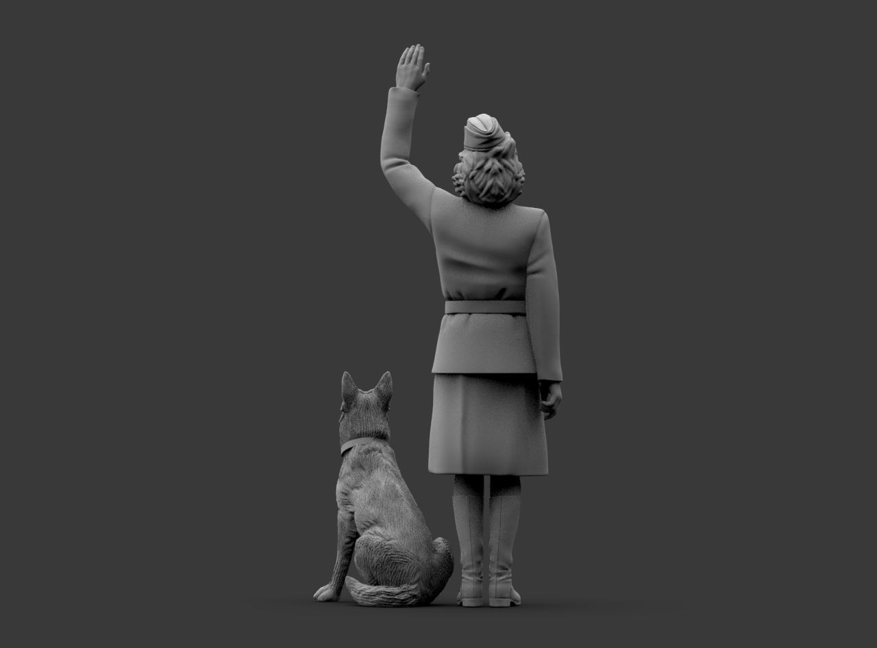 Woman Soldier Ground Staff - LUFTWAFFE WW2 and shepherd 3D print model_30