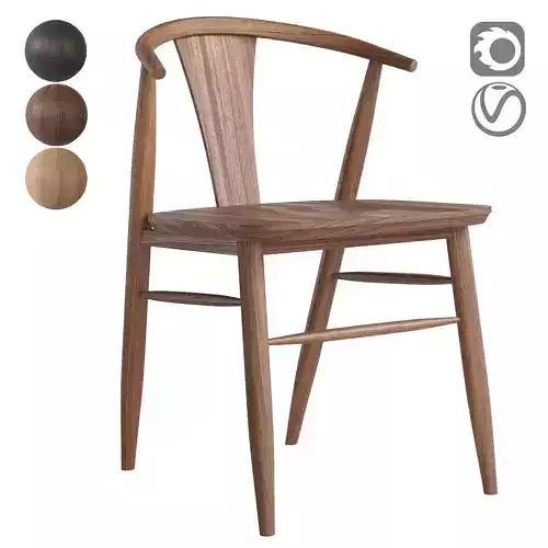 Fyn Natural Walnut Wood Dining Side Chair 3D model