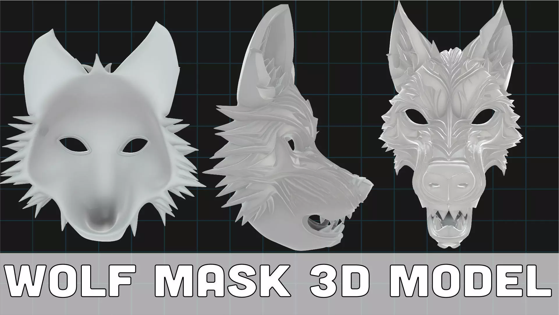 Stylized Wolf Mask Fantasy Animal Mask 3D print model_0