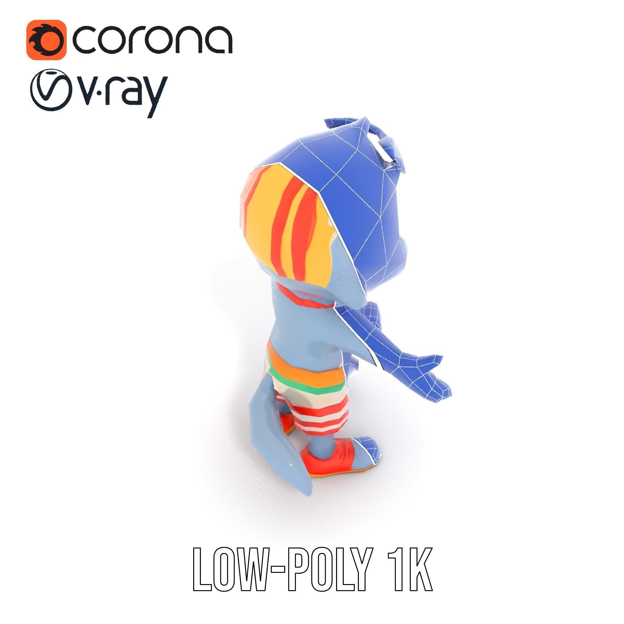 Cheerful Dolphin Character Rigged and Animated in Summer Attire Low-poly 3D model_20