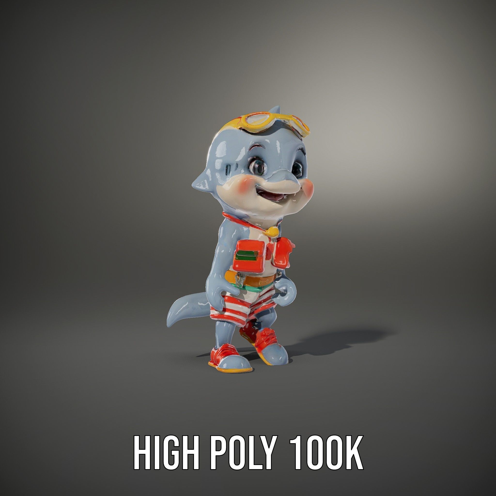 Cheerful Dolphin Character Rigged and Animated in Summer Attire Low-poly 3D model_18