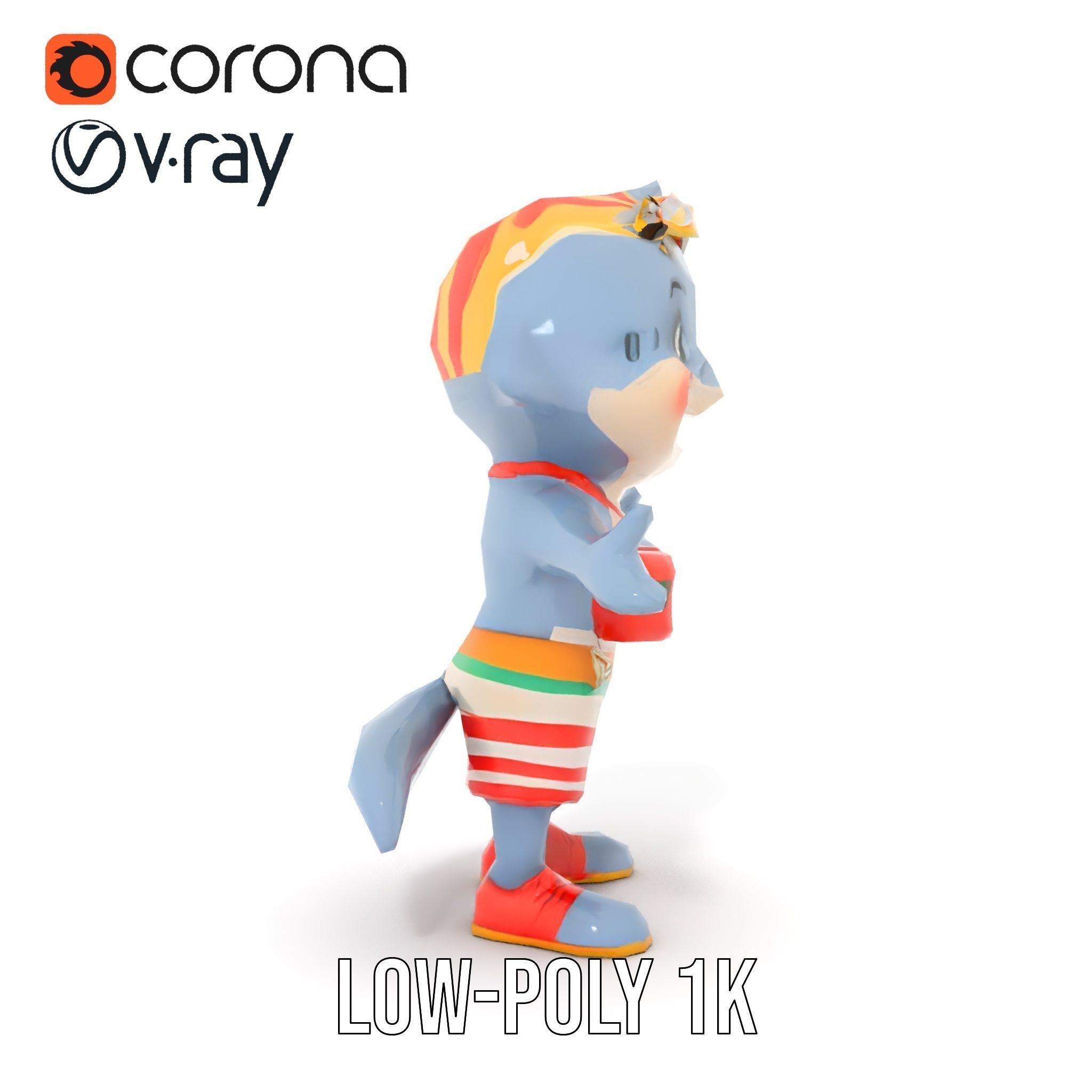 Cheerful Dolphin Character Rigged and Animated in Summer Attire Low-poly 3D model_17