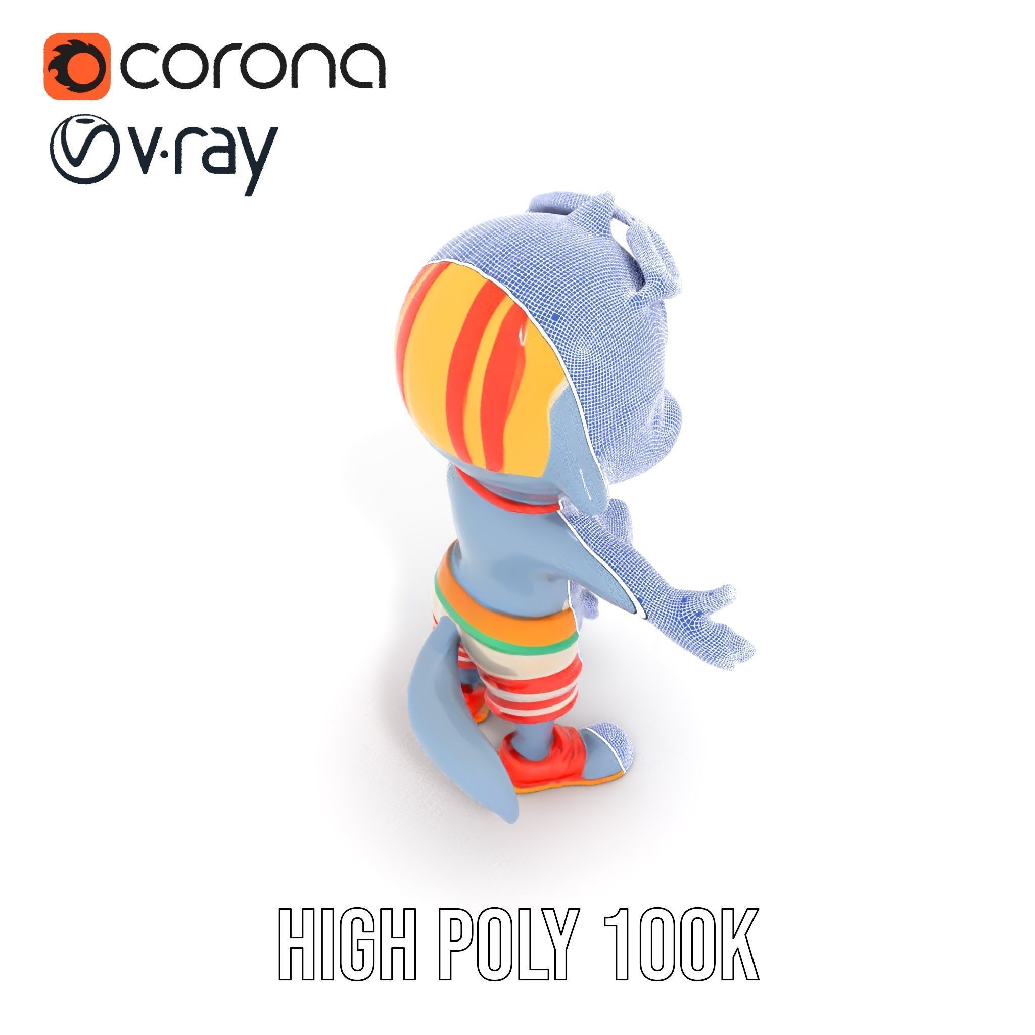 Cheerful Dolphin Character Rigged and Animated in Summer Attire Low-poly 3D model_34