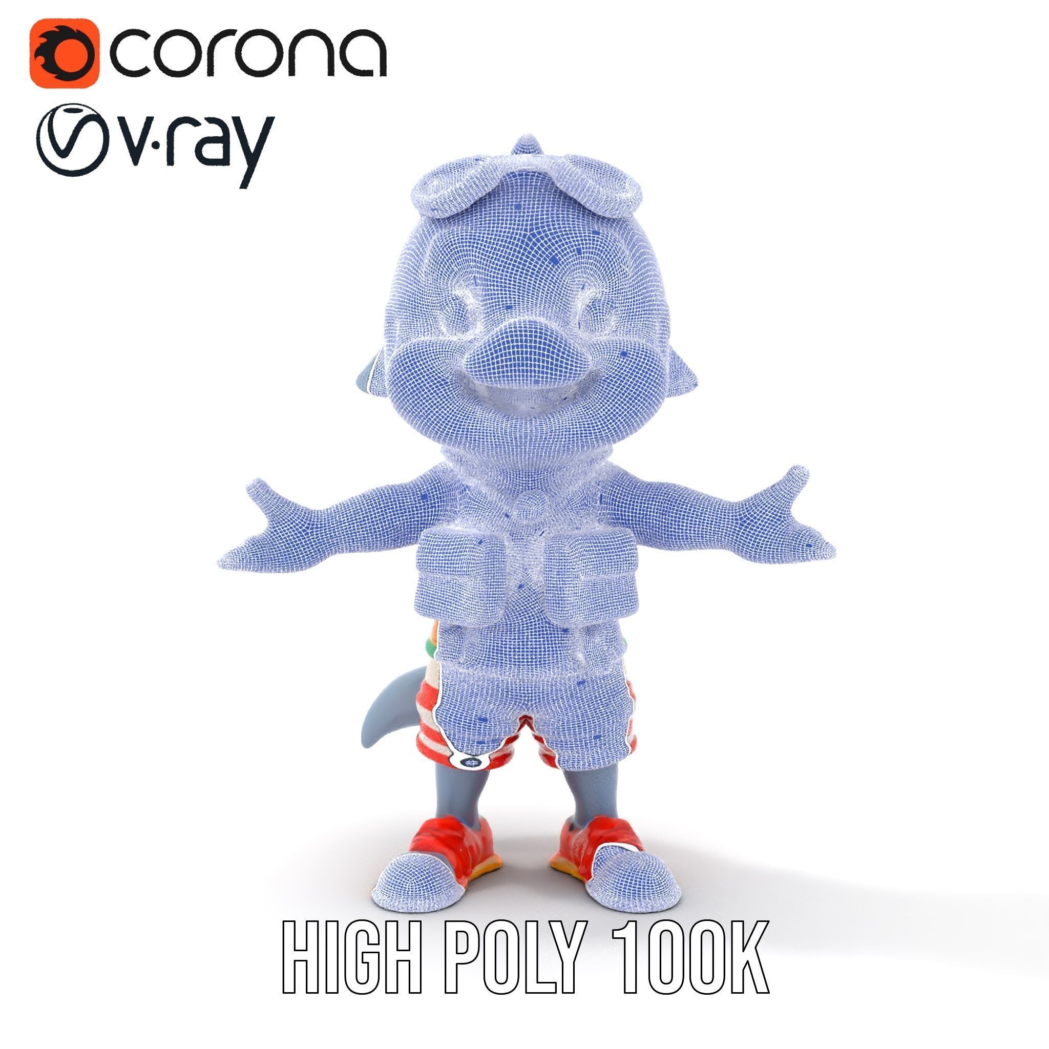 Cheerful Dolphin Character Rigged and Animated in Summer Attire Low-poly 3D model_37