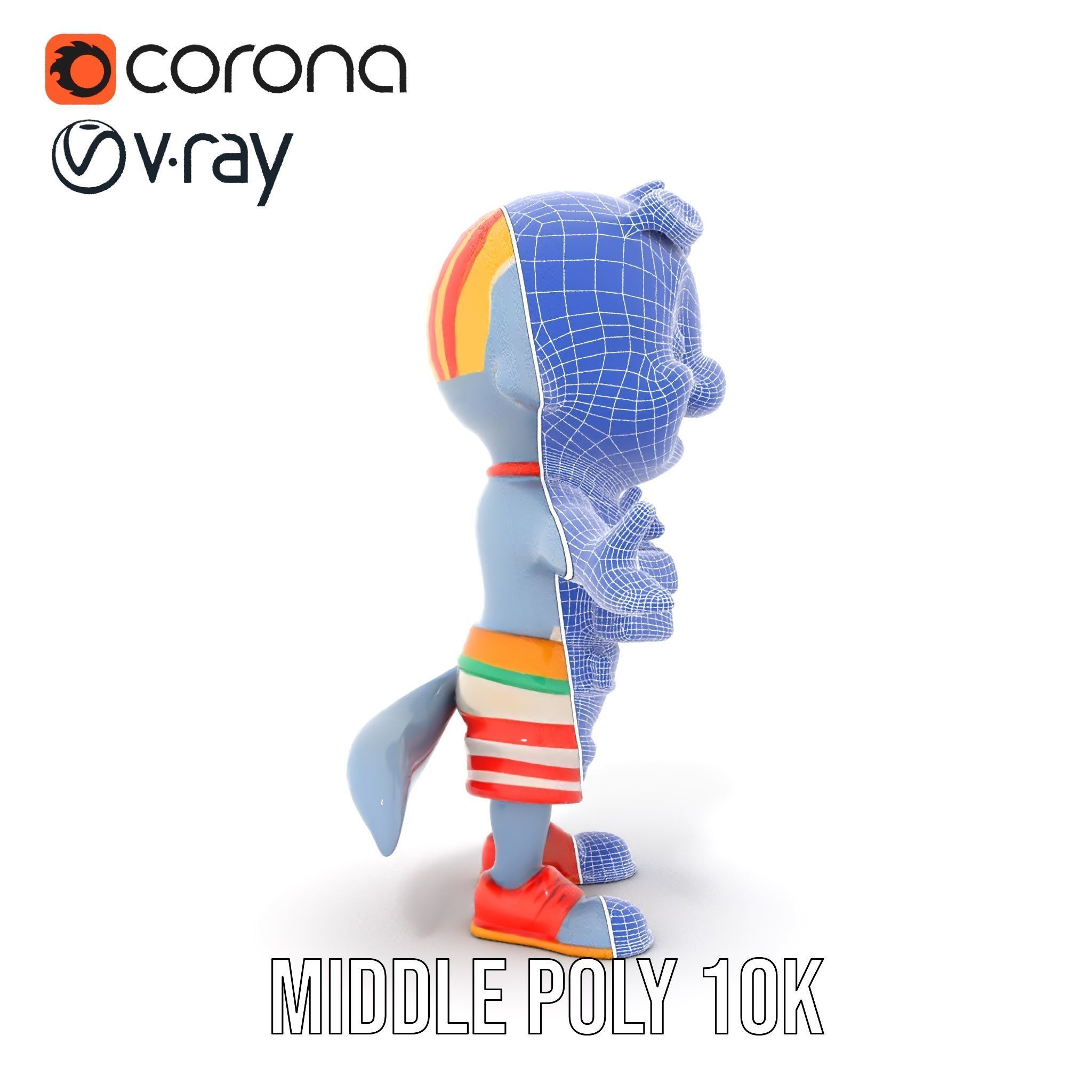 Cheerful Dolphin Character Rigged and Animated in Summer Attire Low-poly 3D model_35