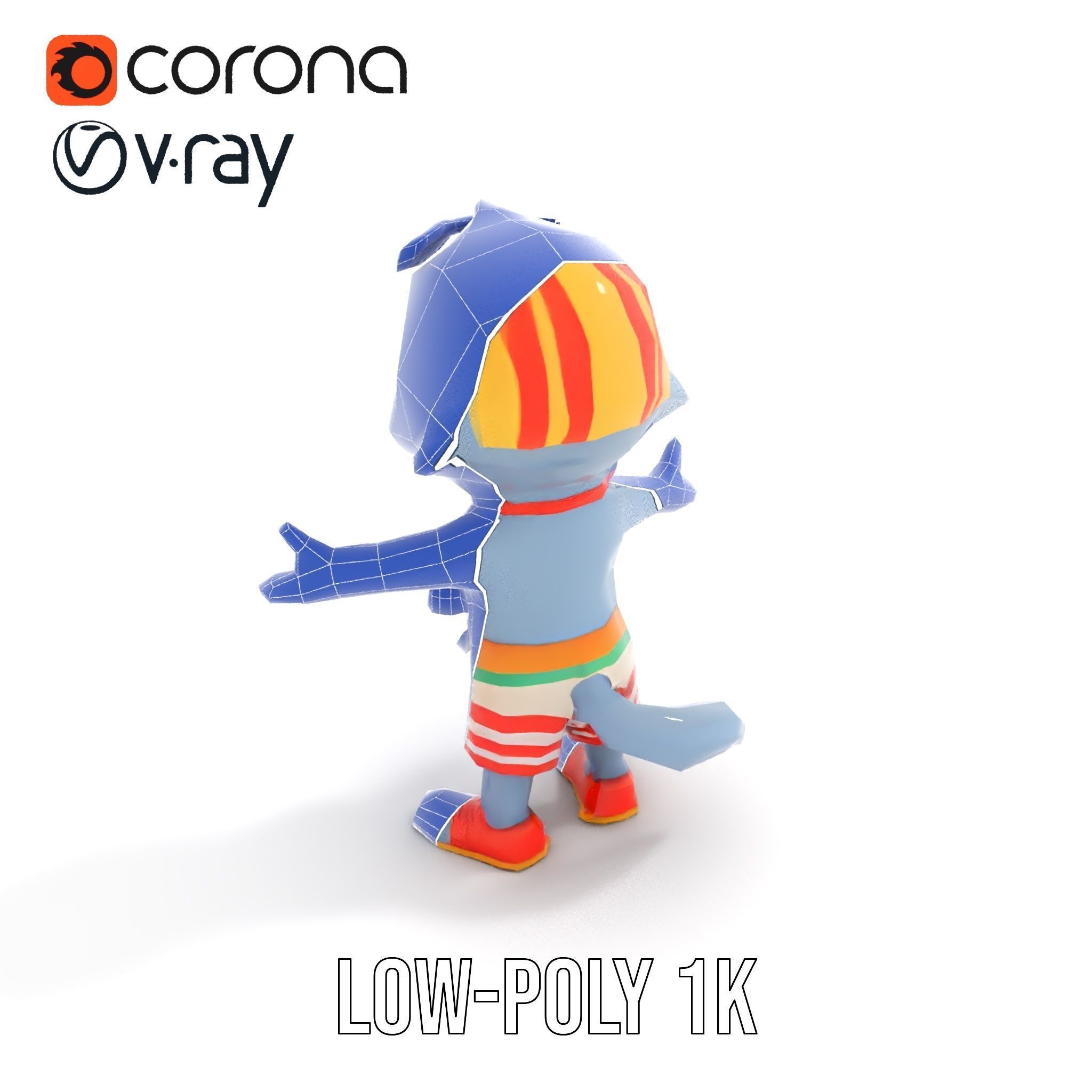 Cheerful Dolphin Character Rigged and Animated in Summer Attire Low-poly 3D model_23