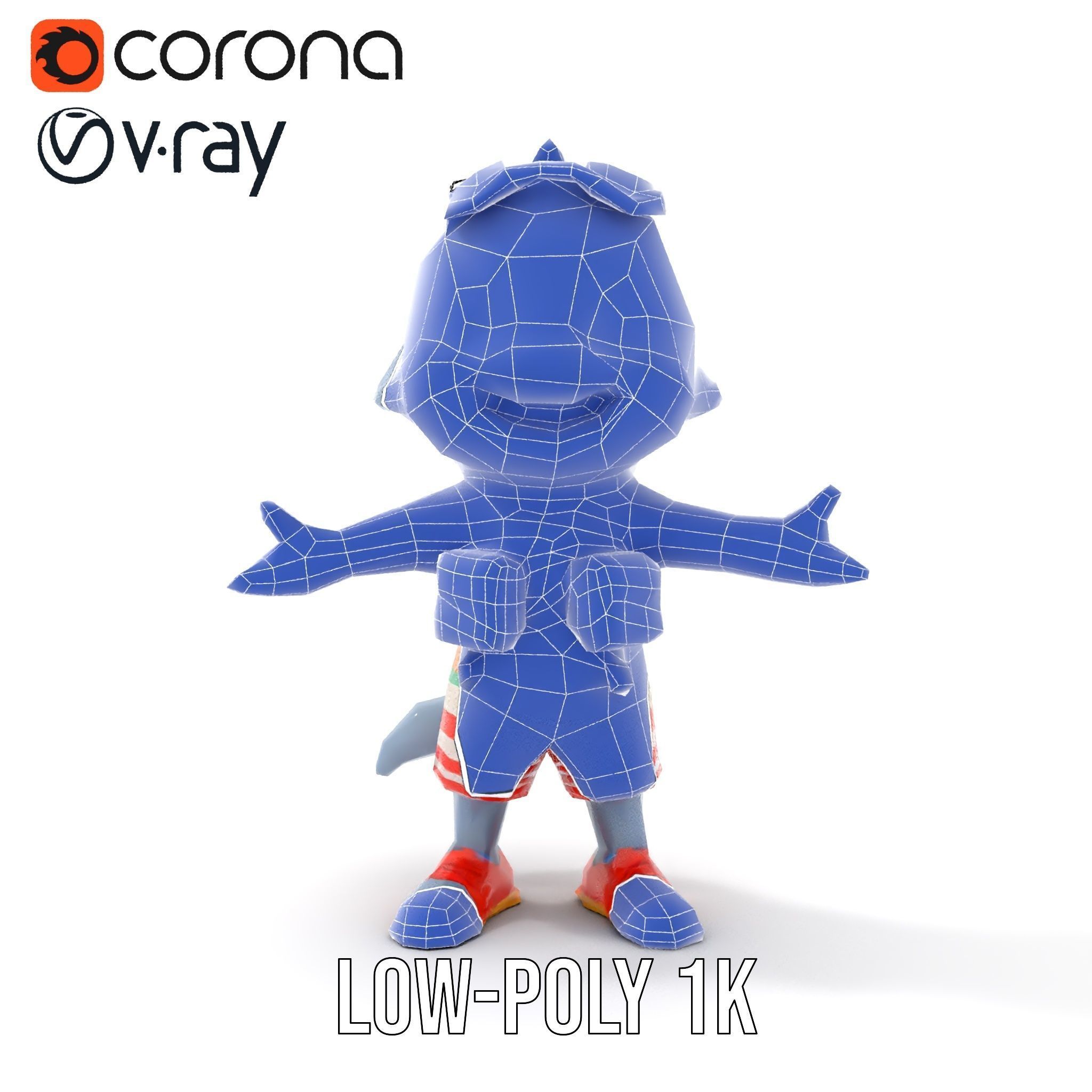 Cheerful Dolphin Character Rigged and Animated in Summer Attire Low-poly 3D model_29