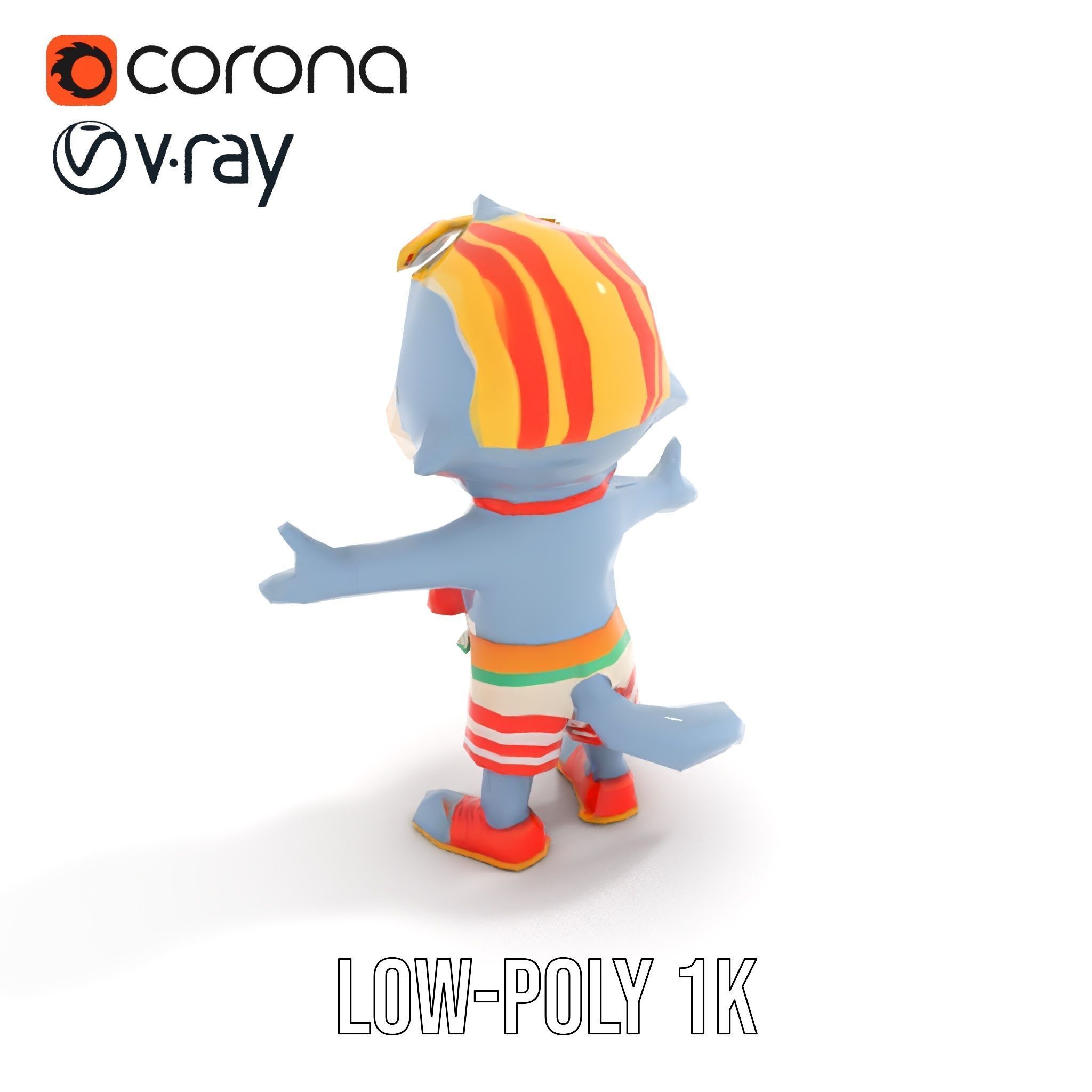 Cheerful Dolphin Character Rigged and Animated in Summer Attire Low-poly 3D model_9