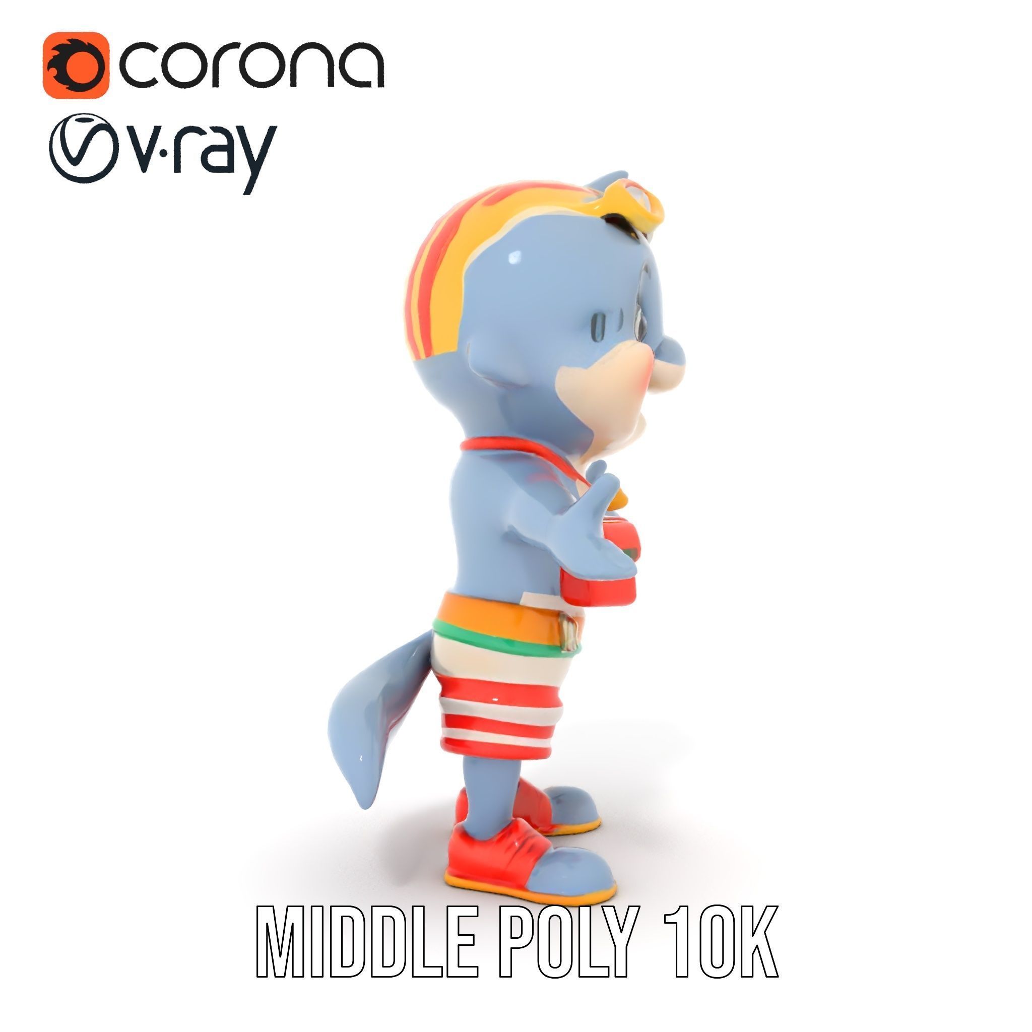 Cheerful Dolphin Character Rigged and Animated in Summer Attire Low-poly 3D model_13