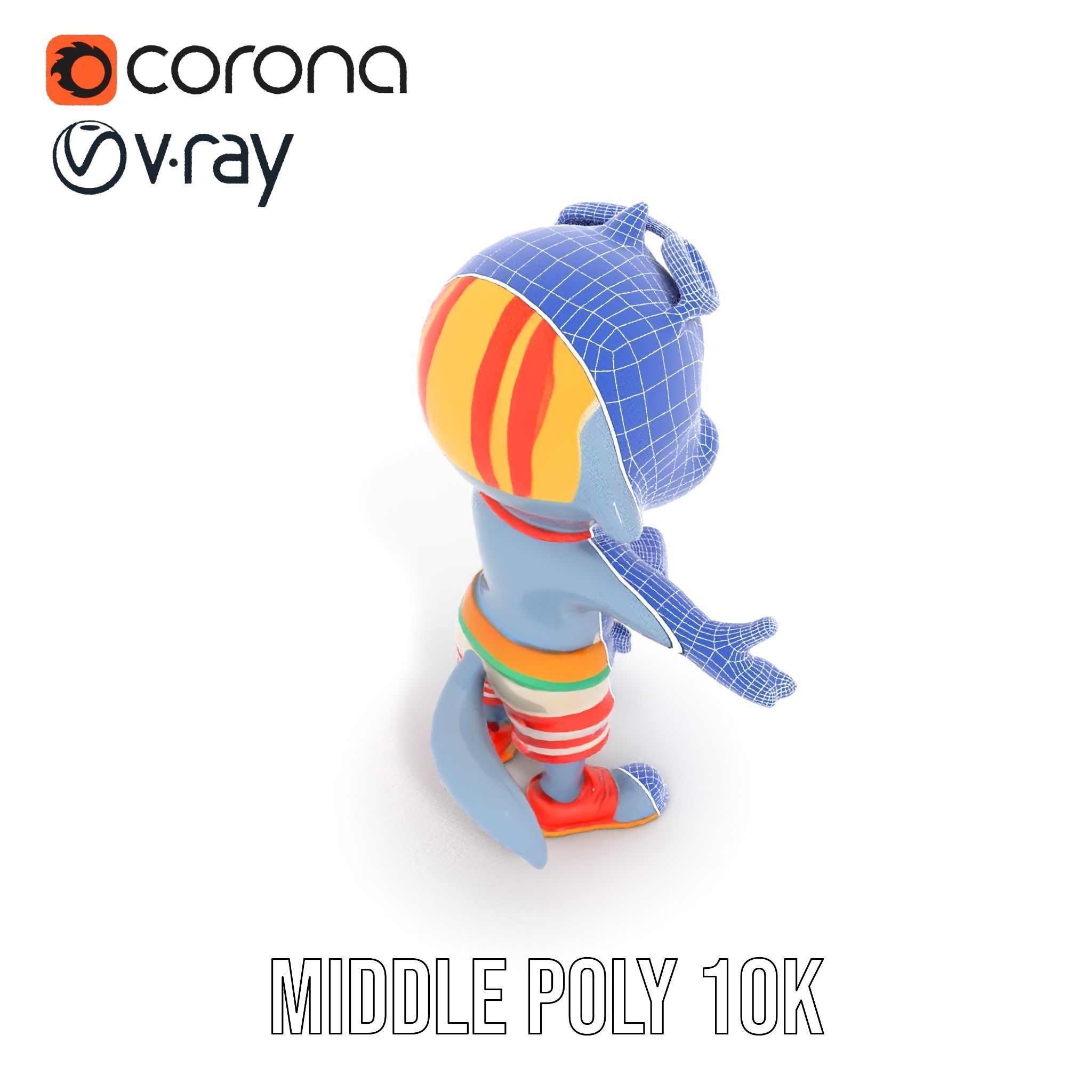 Cheerful Dolphin Character Rigged and Animated in Summer Attire Low-poly 3D model_31