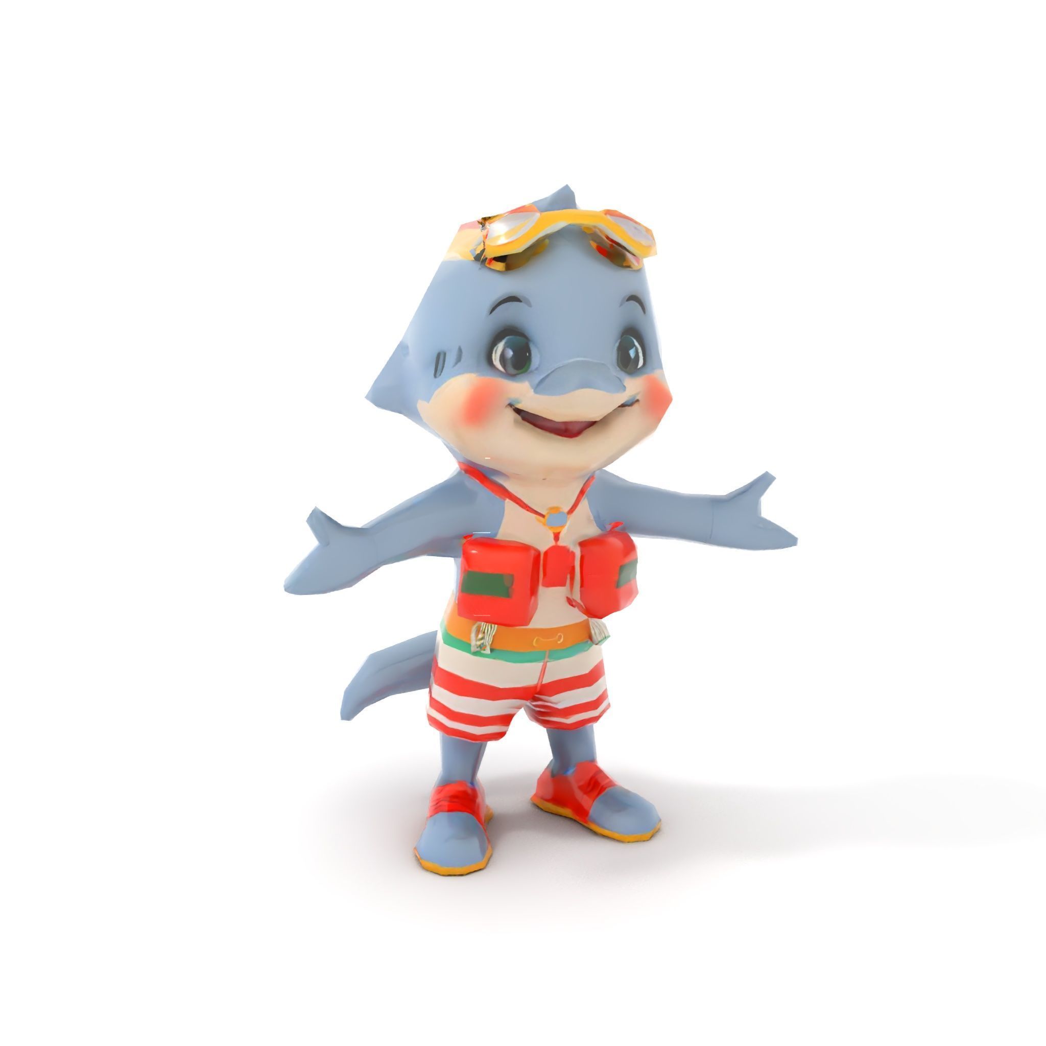 Cheerful Dolphin Character Rigged and Animated in Summer Attire Low-poly 3D model_8