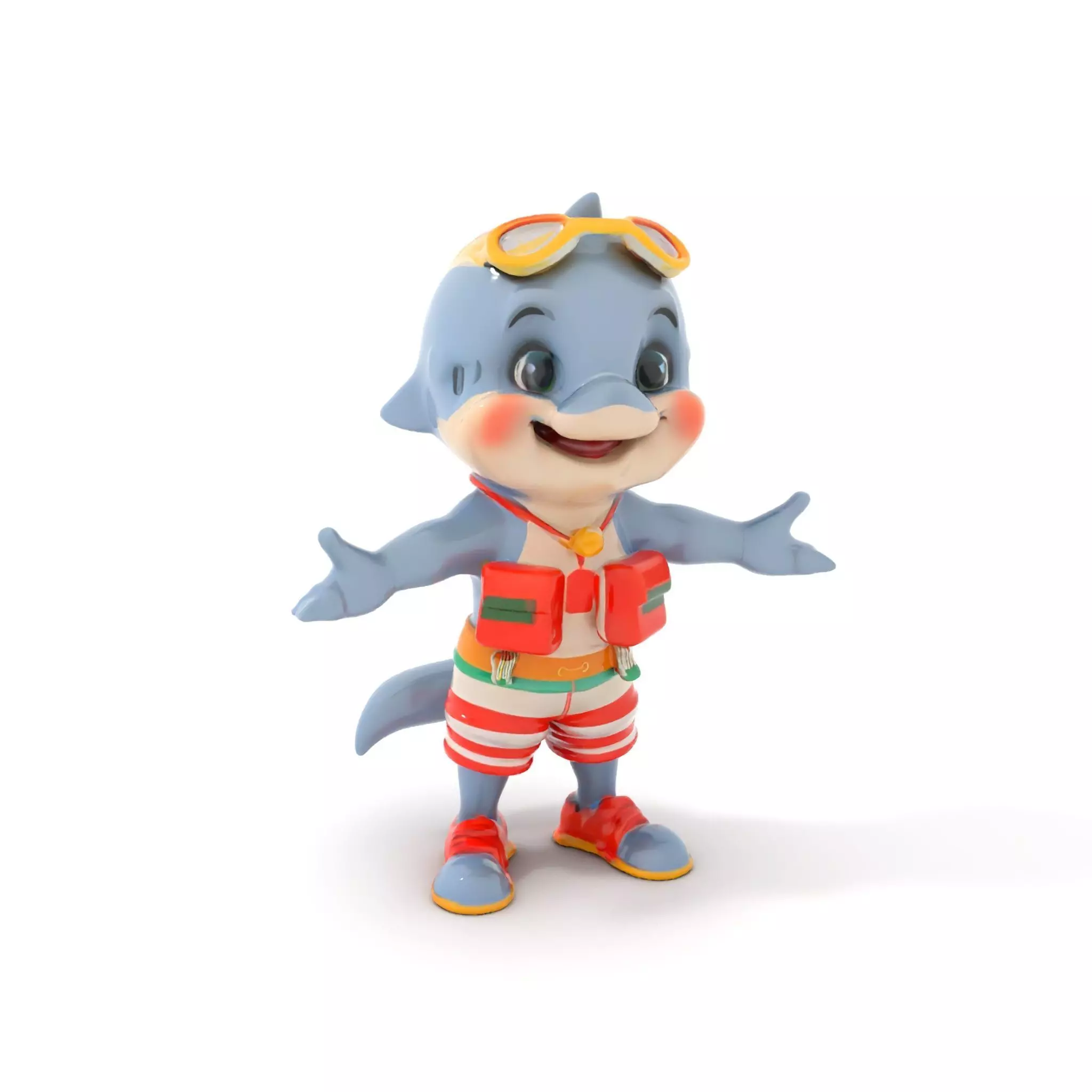 Cheerful Dolphin Character Rigged and Animated in Summer Attire Low-poly 3D model_0
