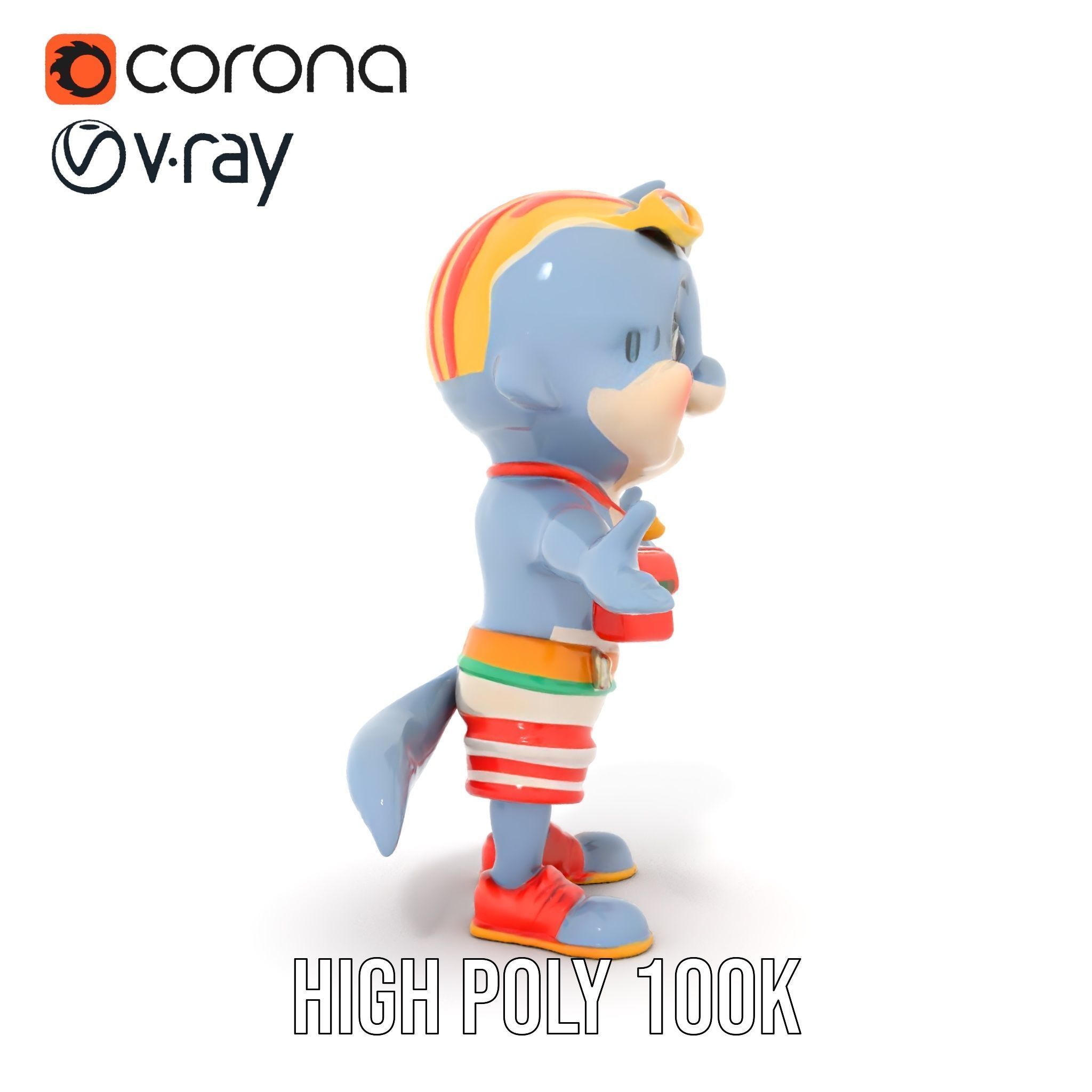 Cheerful Dolphin Character Rigged and Animated in Summer Attire Low-poly 3D model_27