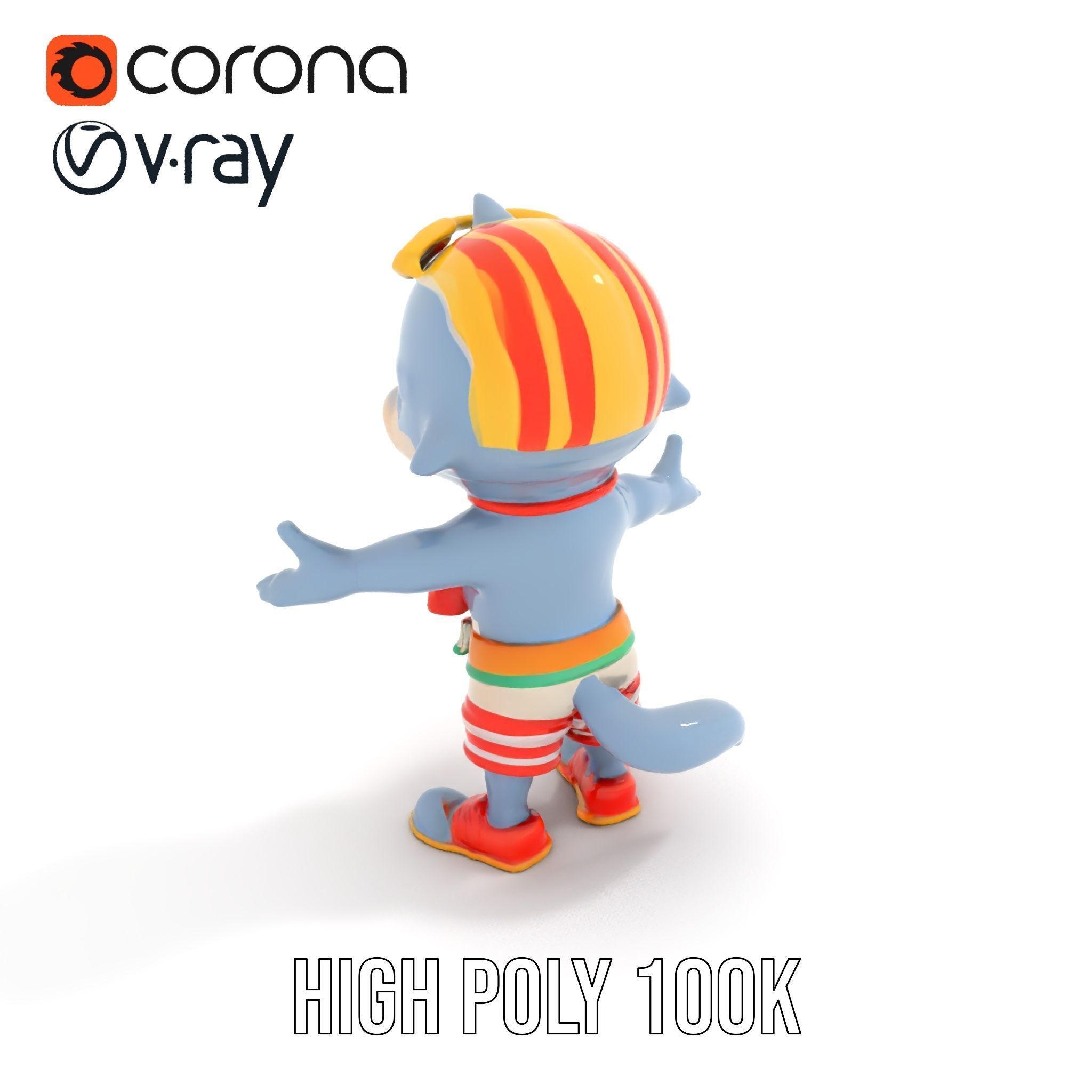 Cheerful Dolphin Character Rigged and Animated in Summer Attire Low-poly 3D model_21