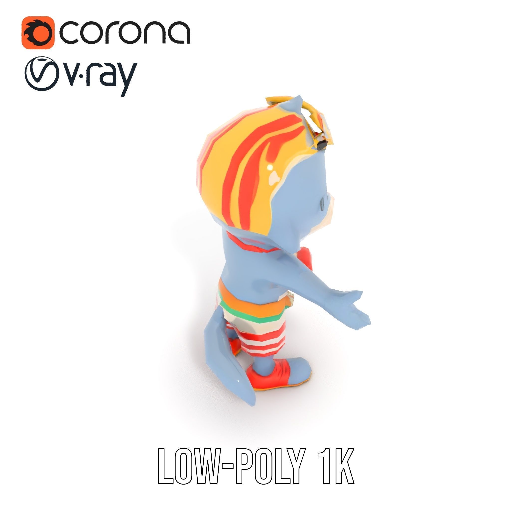 Cheerful Dolphin Character Rigged and Animated in Summer Attire Low-poly 3D model_14