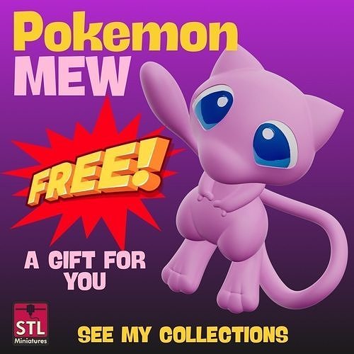 Free Gift STL File Mew Chibi Pokemon Collectible Free 3D print model