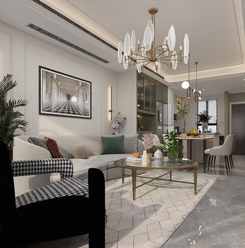 American-style living room and dining room 3D model