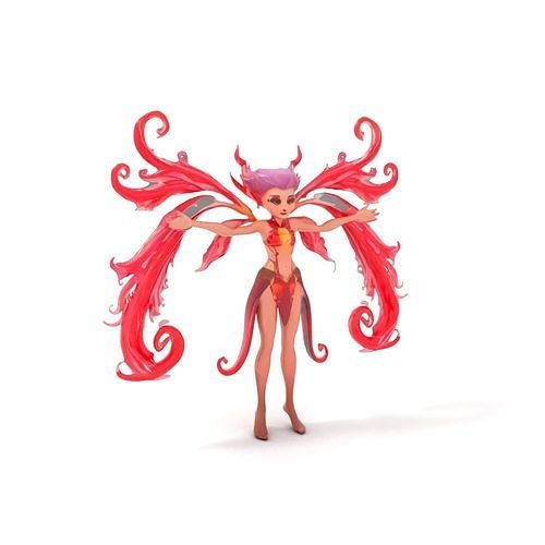 Enchanted Fairy with Red Wings  Rigged and Animated D Character Low-poly 3D model