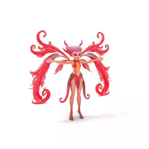 Enchanted Fairy with Red Wings  Rigged and Animated D Character