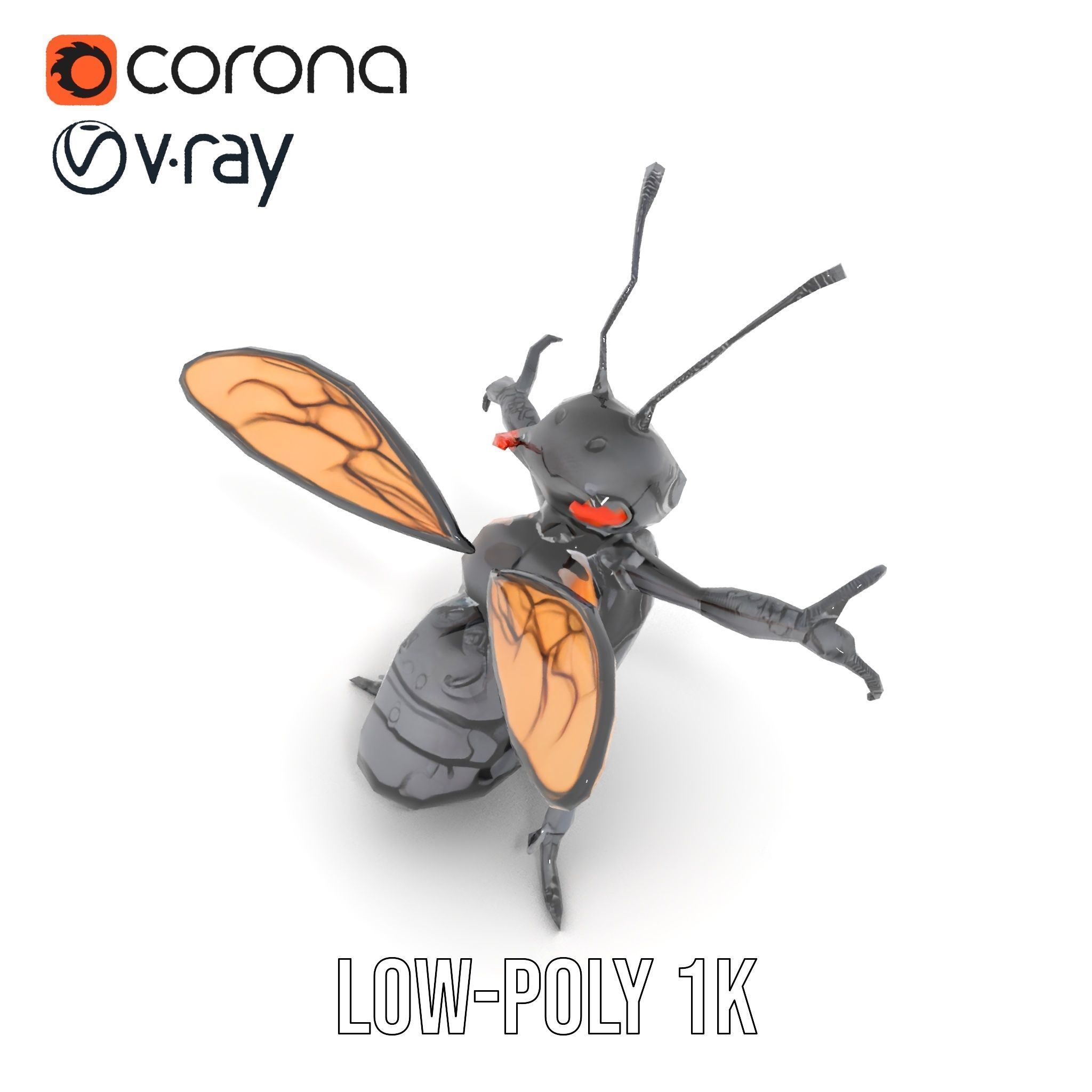 Animated Rigged Insectoid Character Model  Robot Bee Design Low-poly 3D model_8