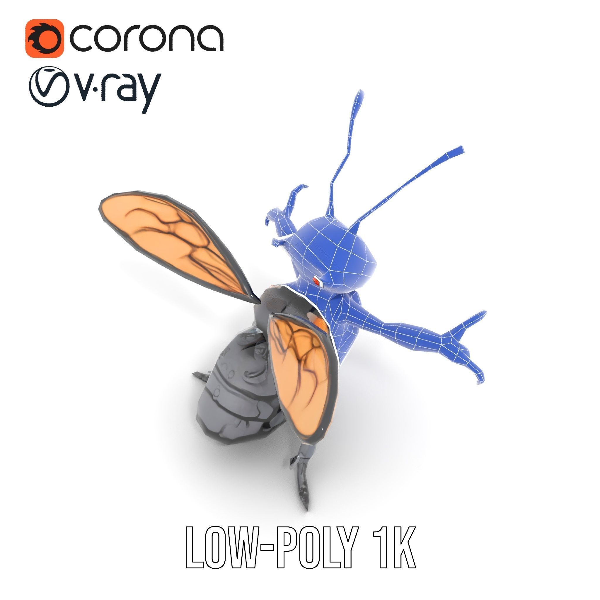 Animated Rigged Insectoid Character Model  Robot Bee Design Low-poly 3D model_28