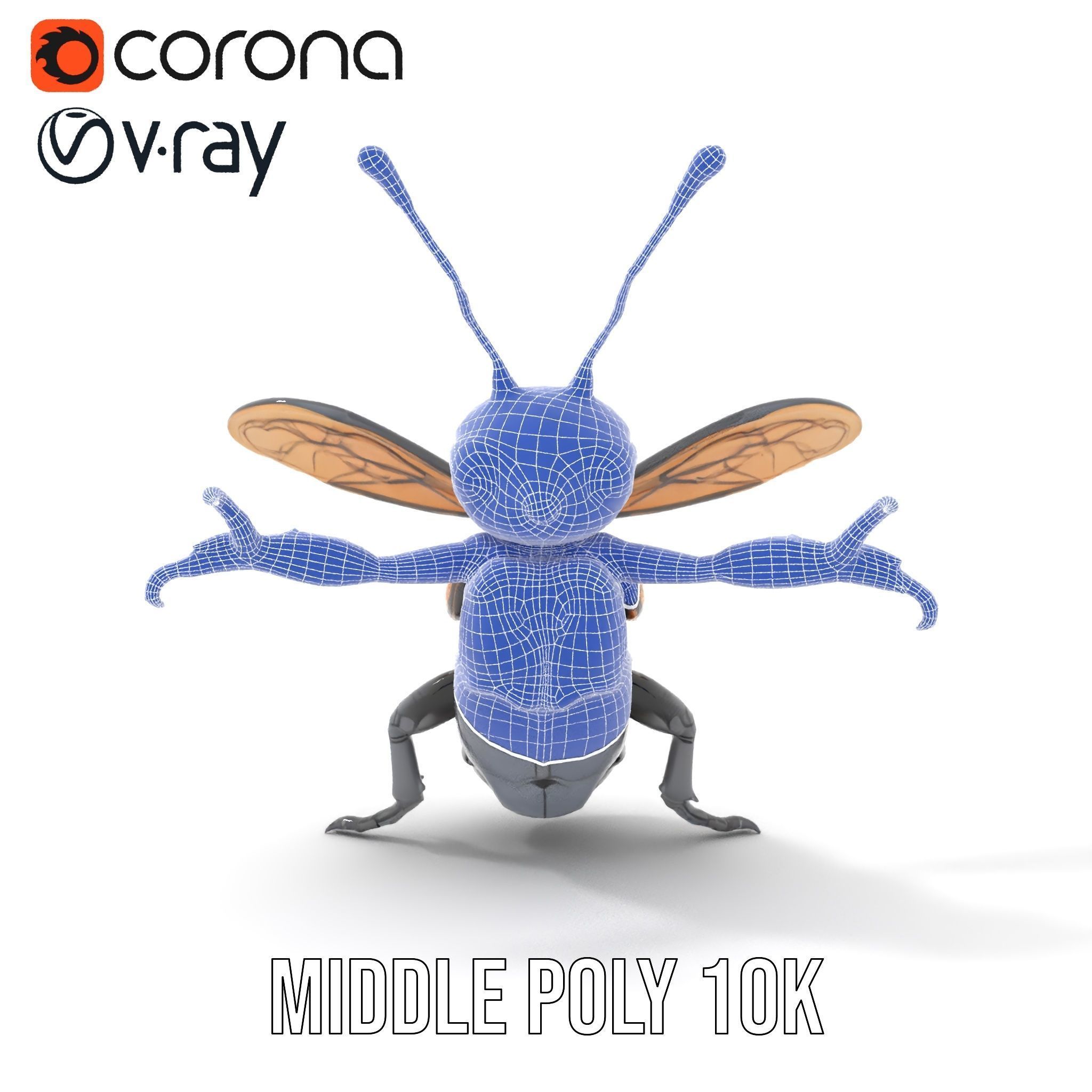 Animated Rigged Insectoid Character Model  Robot Bee Design Low-poly 3D model_33