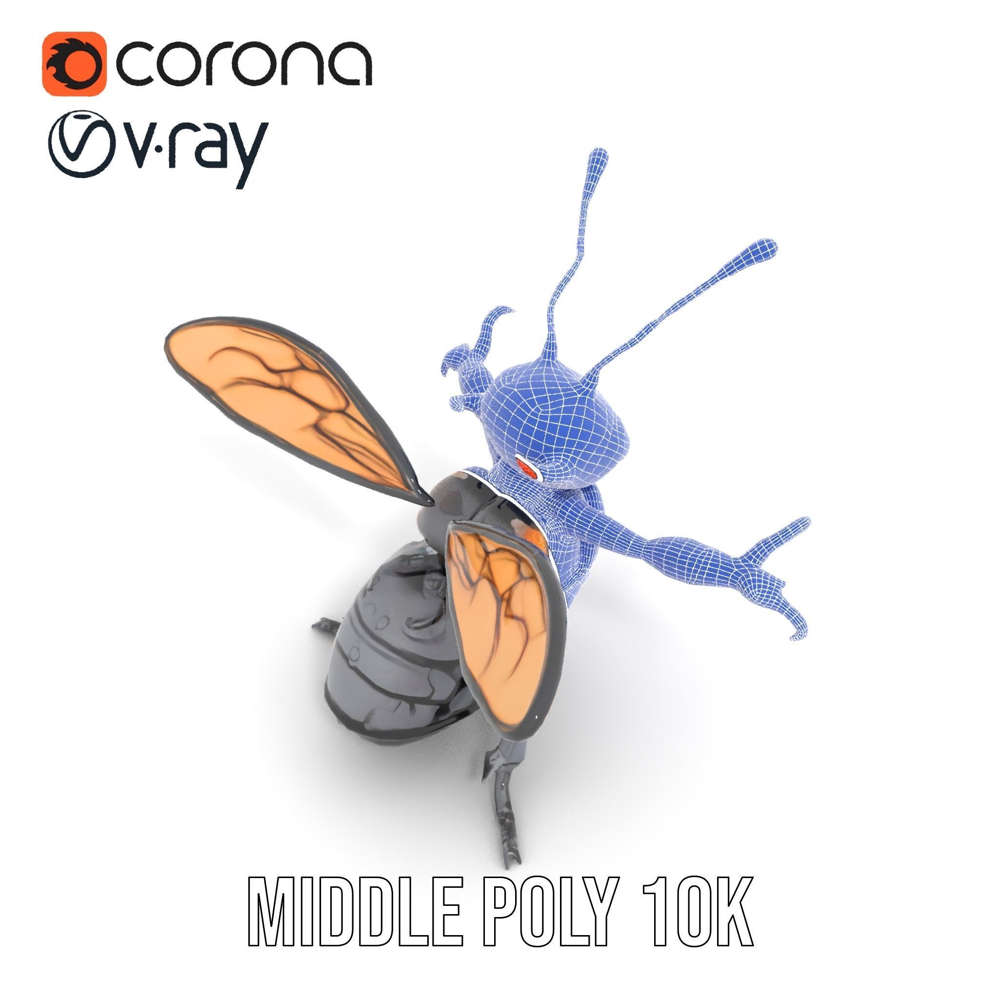 Animated Rigged Insectoid Character Model  Robot Bee Design Low-poly 3D model_35