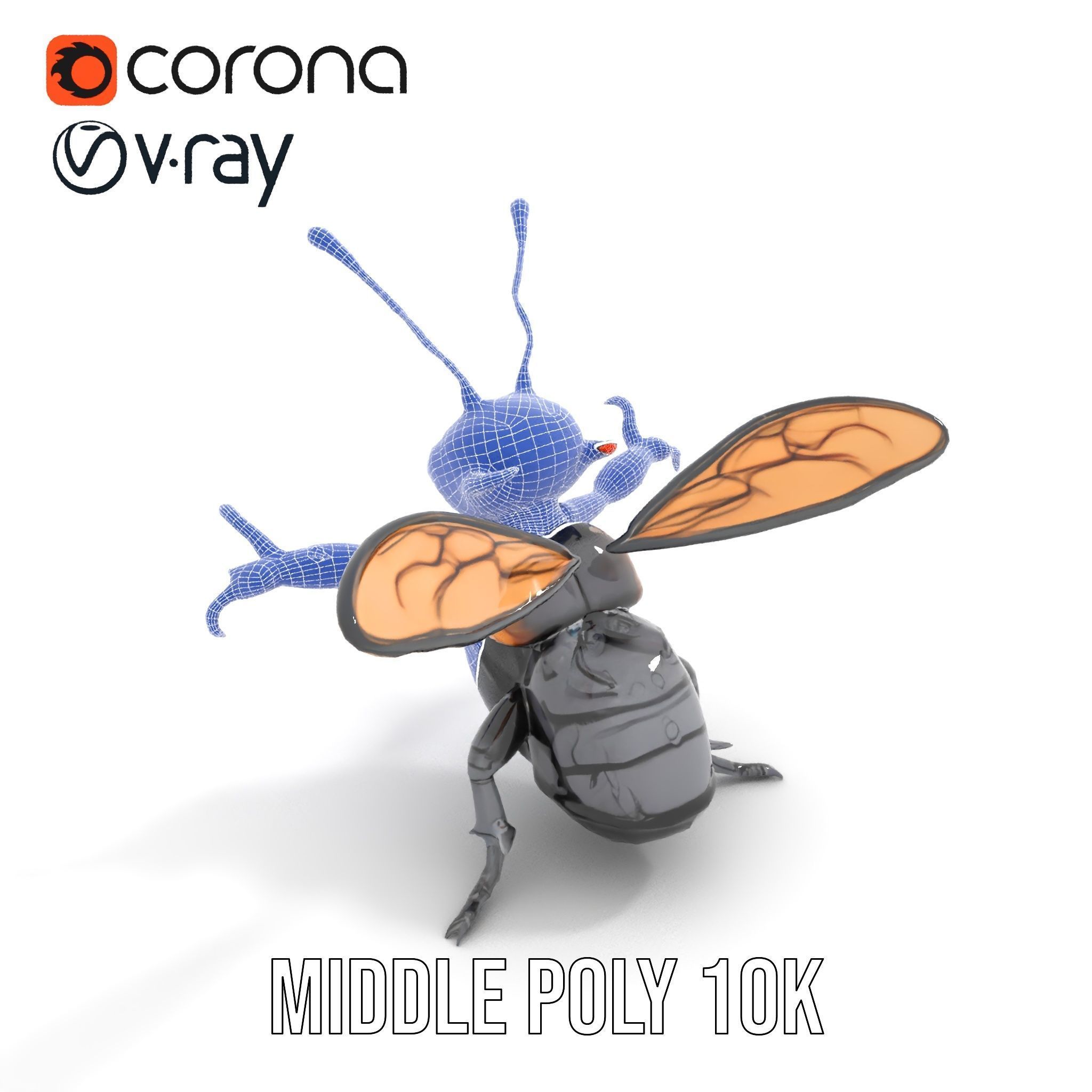 Animated Rigged Insectoid Character Model  Robot Bee Design Low-poly 3D model_27