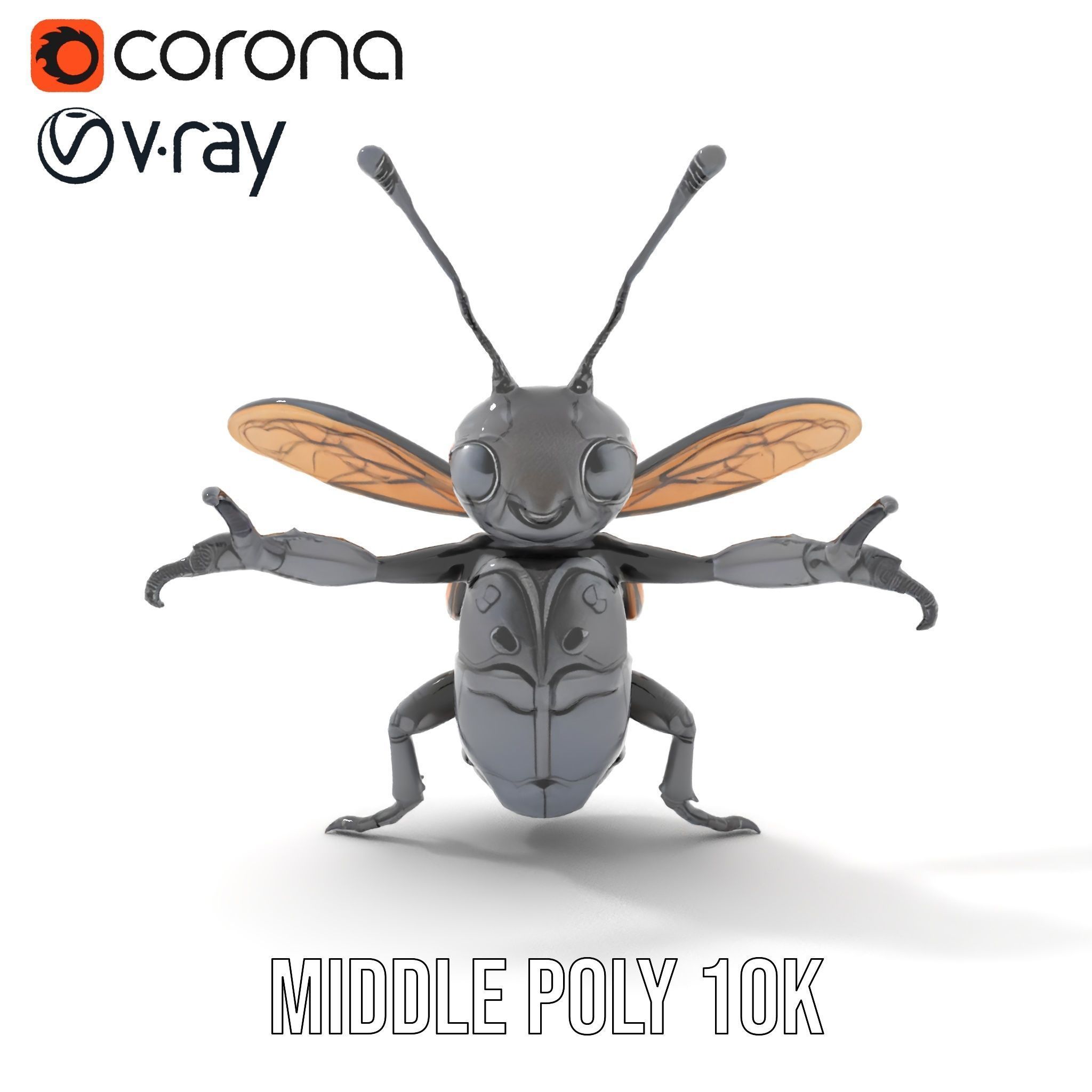 Animated Rigged Insectoid Character Model  Robot Bee Design Low-poly 3D model_14