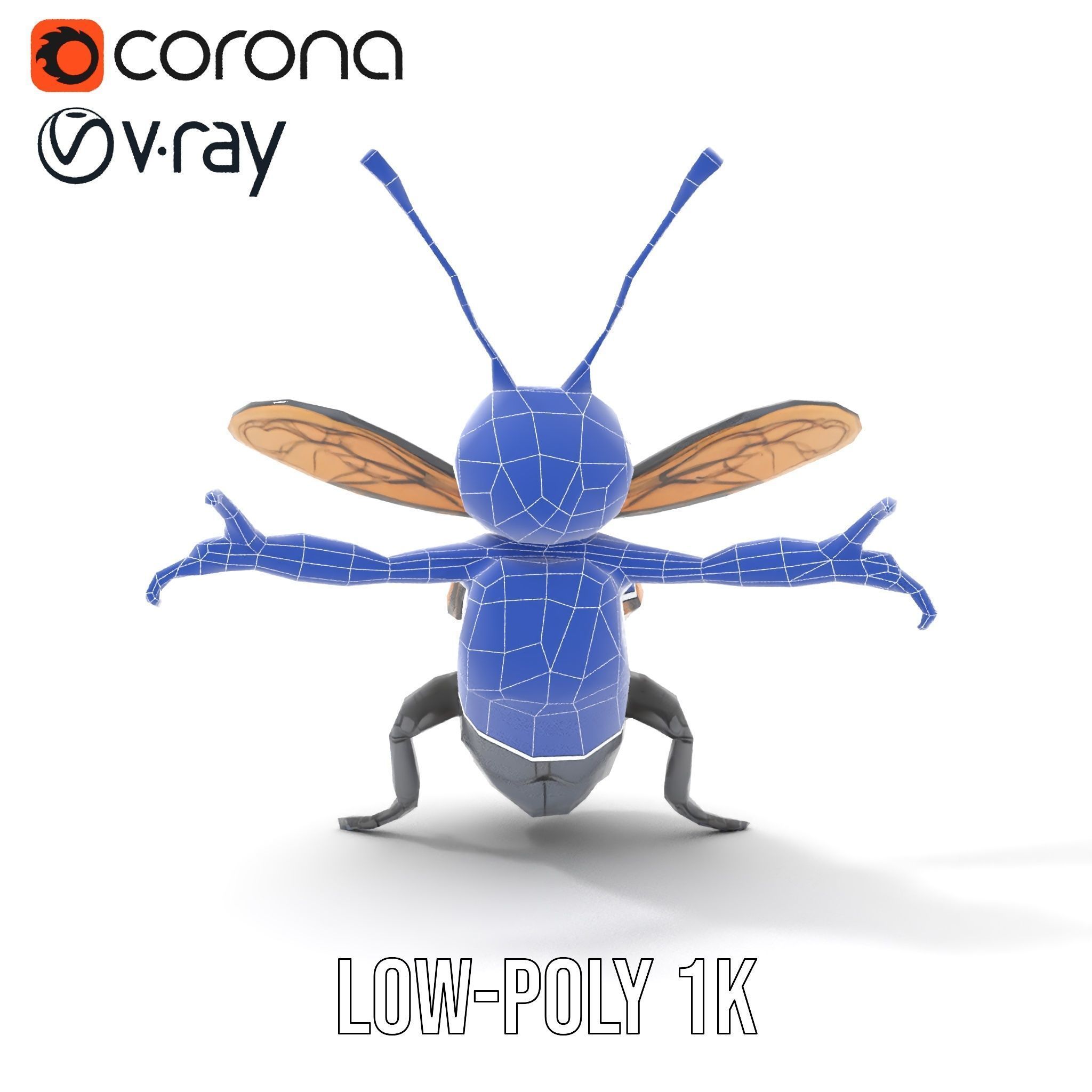 Animated Rigged Insectoid Character Model  Robot Bee Design Low-poly 3D model_31