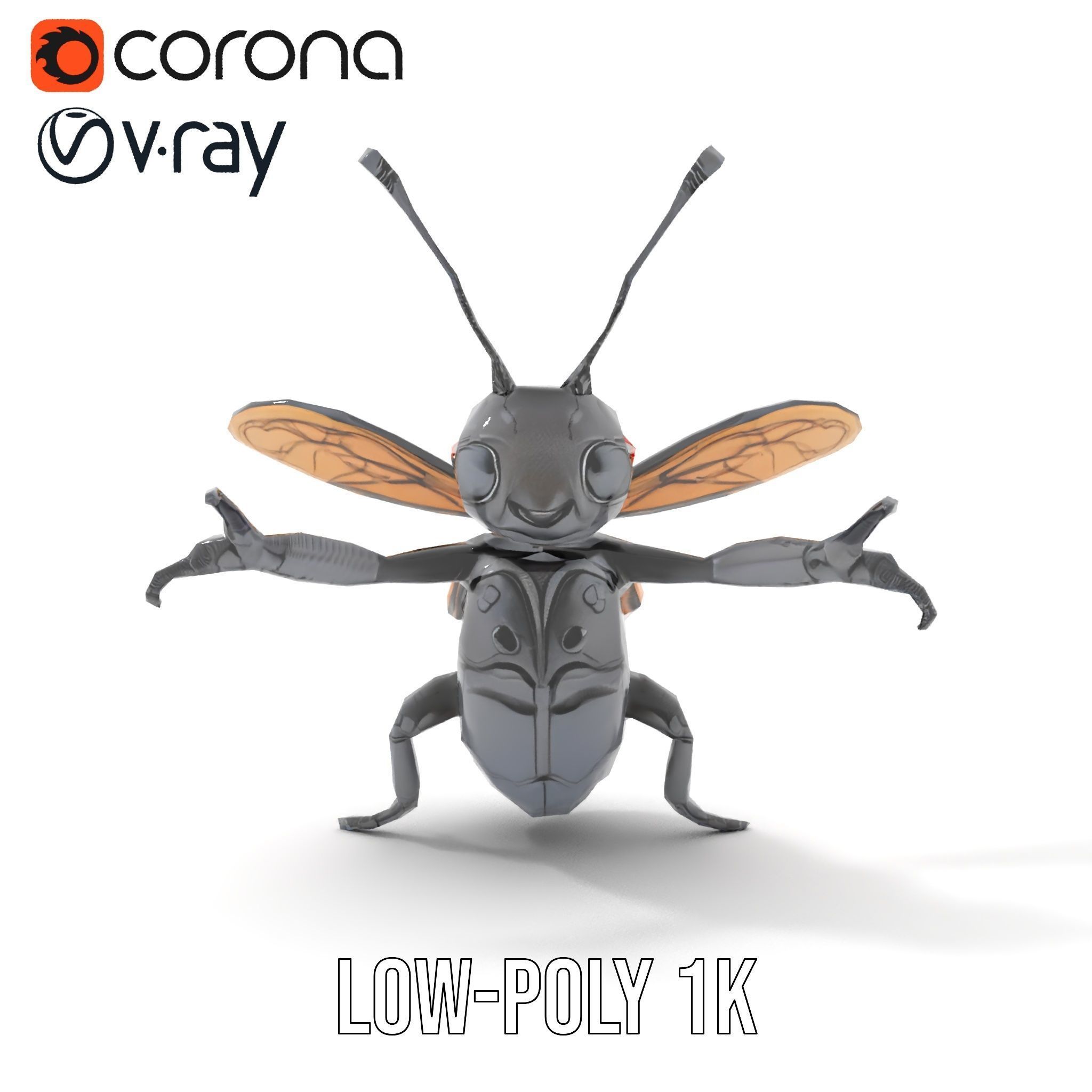 Animated Rigged Insectoid Character Model  Robot Bee Design Low-poly 3D model_15