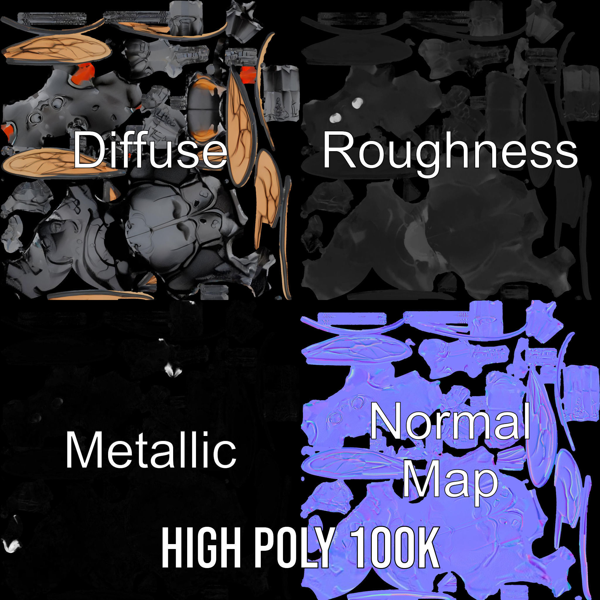 Animated Rigged Insectoid Character Model  Robot Bee Design Low-poly 3D model_4