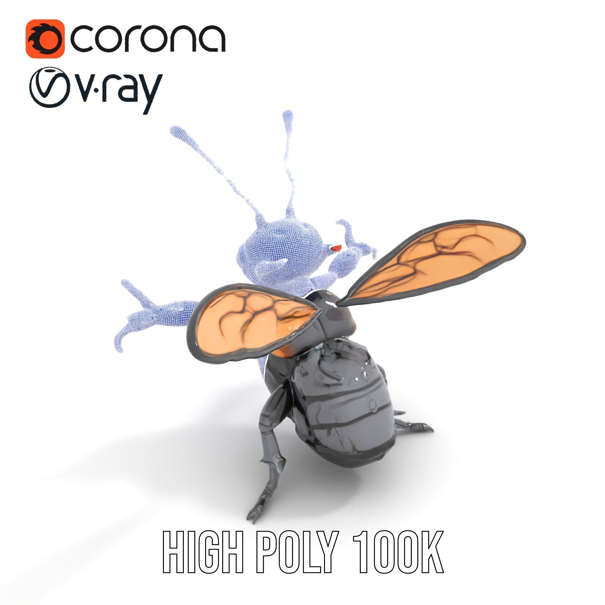 Animated Rigged Insectoid Character Model  Robot Bee Design Low-poly 3D model_16