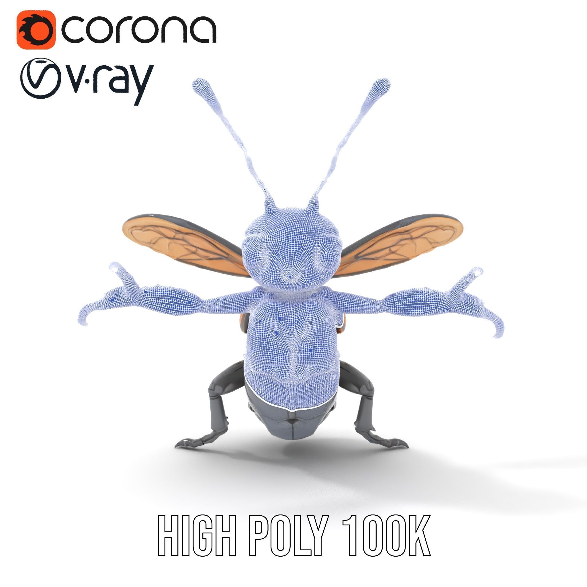 Animated Rigged Insectoid Character Model  Robot Bee Design Low-poly 3D model_37