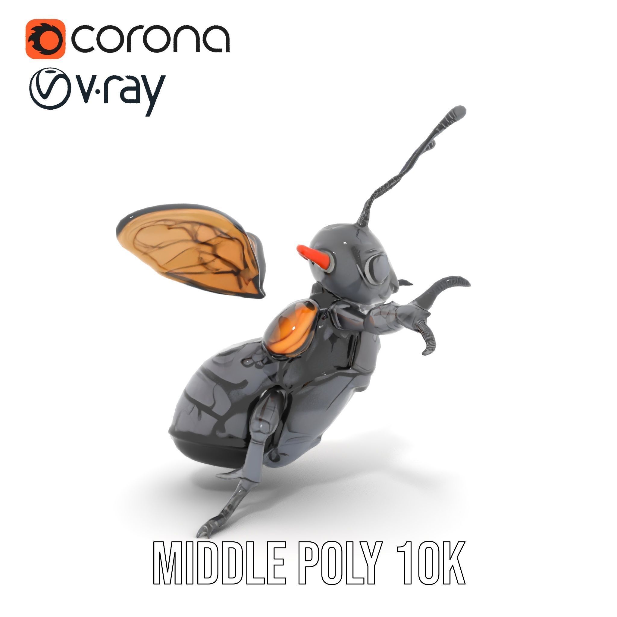 Animated Rigged Insectoid Character Model  Robot Bee Design Low-poly 3D model_24