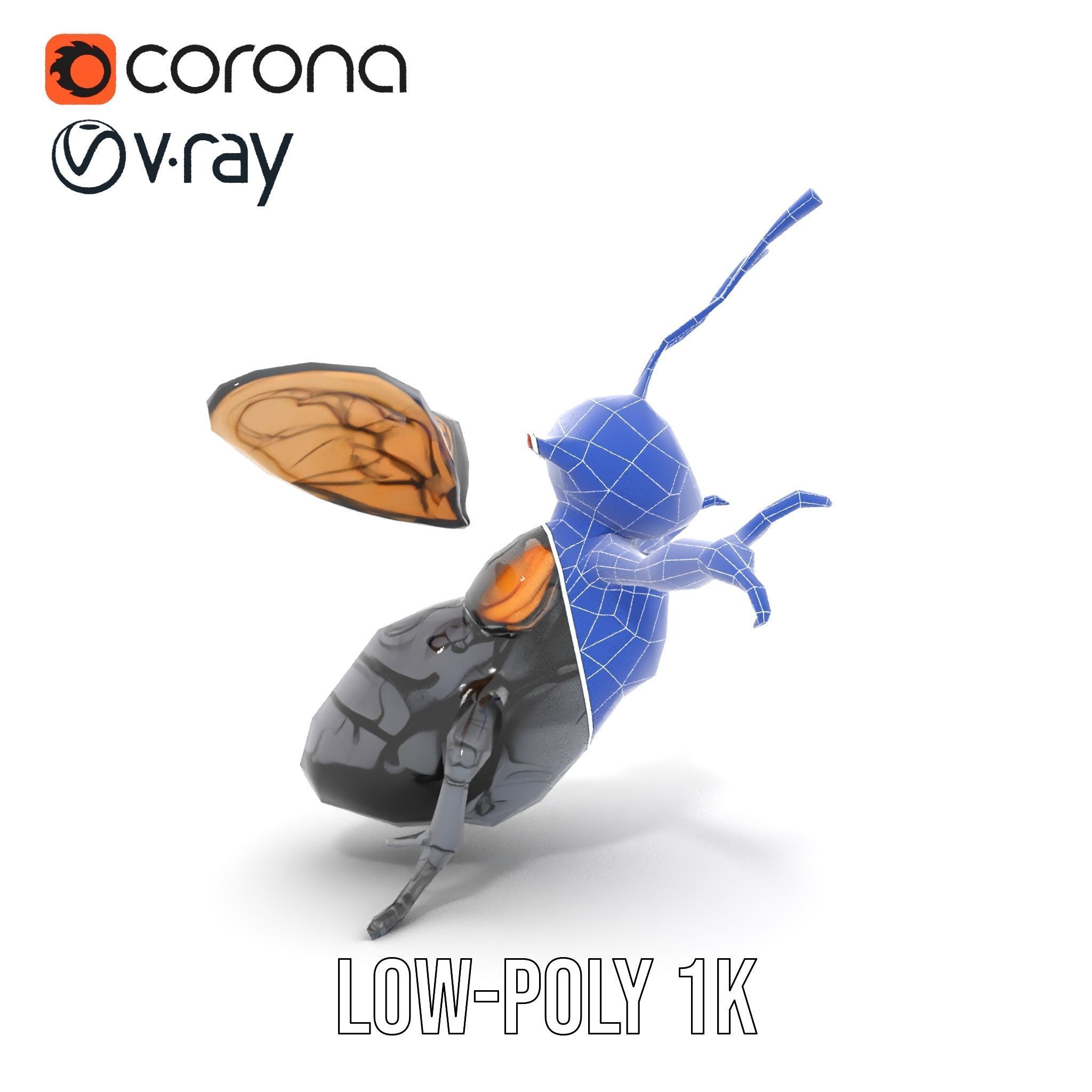 Animated Rigged Insectoid Character Model  Robot Bee Design Low-poly 3D model_18