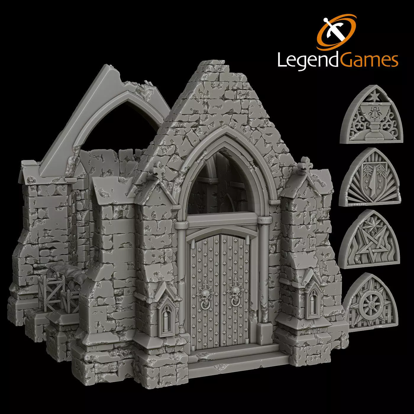 LegendGames Ruined Gothic Chapel Trench Crusade Terrain 3D print model
