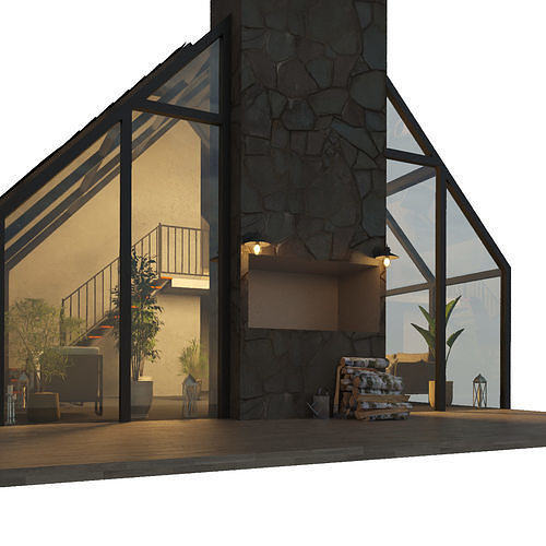 Bungalow house Low-poly 3D model 6