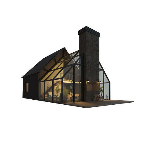 Bungalow house Low-poly 3D model 2