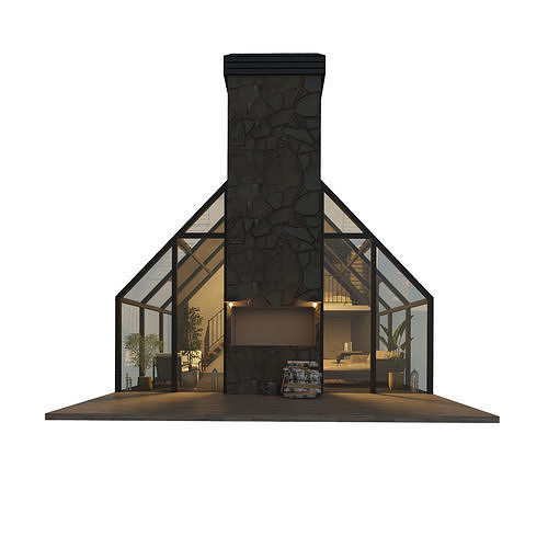 Bungalow house Low-poly 3D model 4