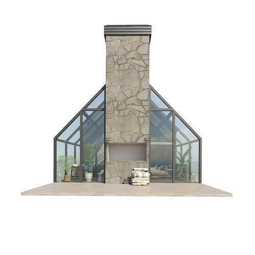 Bungalow house Low-poly 3D model 3