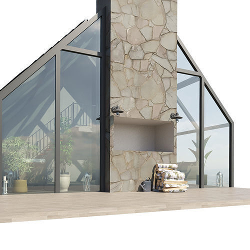 Bungalow house Low-poly 3D model 5