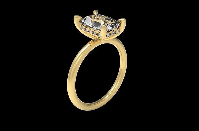 Engagement Ring Hidden hallo emerald 3D print model