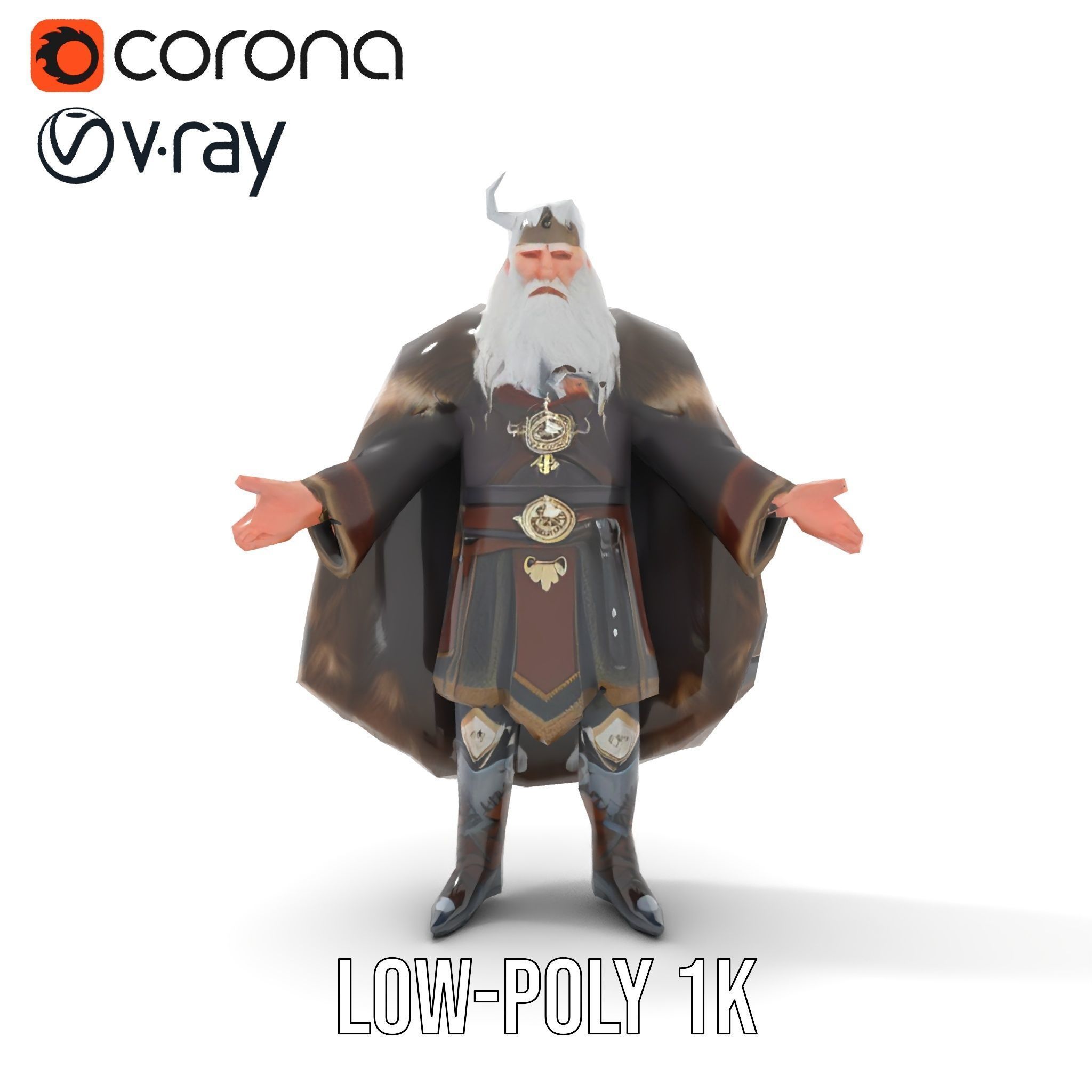Nordic King Character Model Rigged and Animated Low-poly 3D model_12