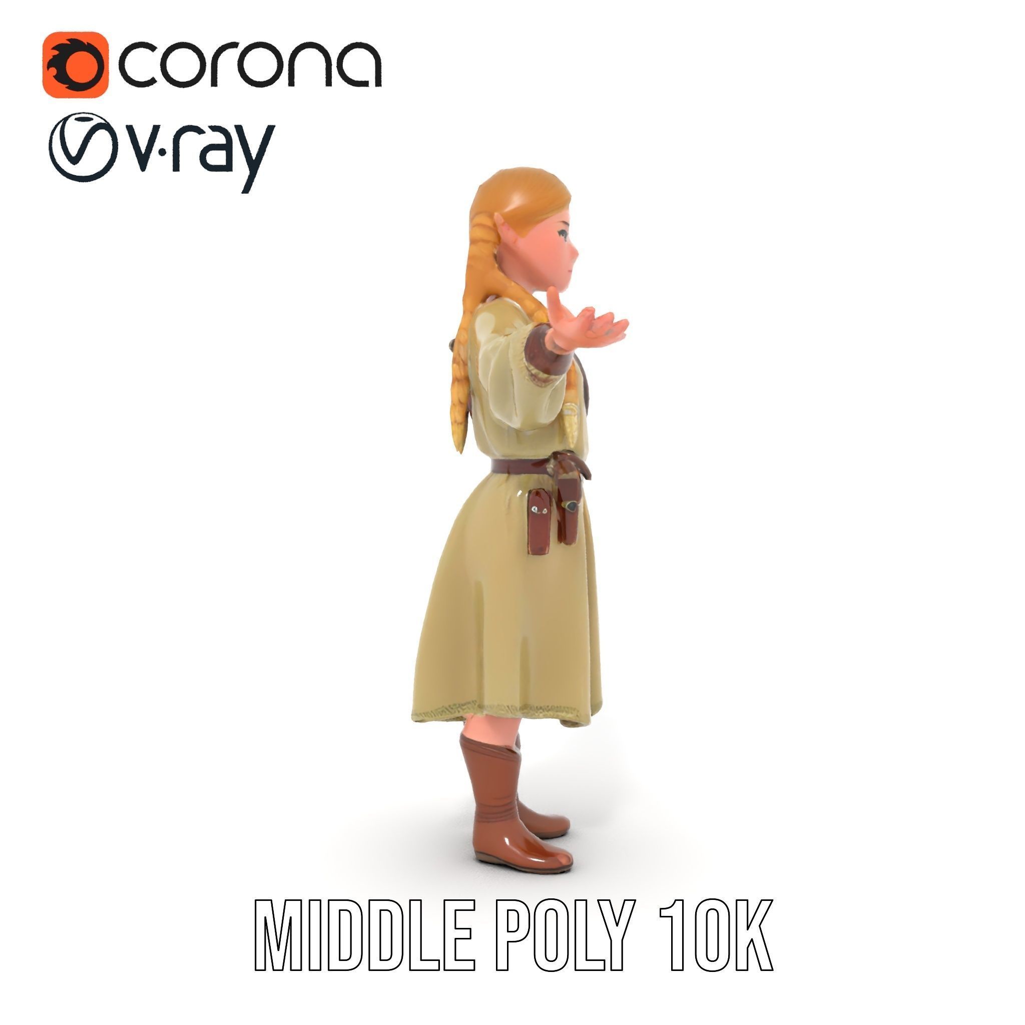 Medieval Female Adventurer Character Rigged and Animated Low-poly 3D model_24