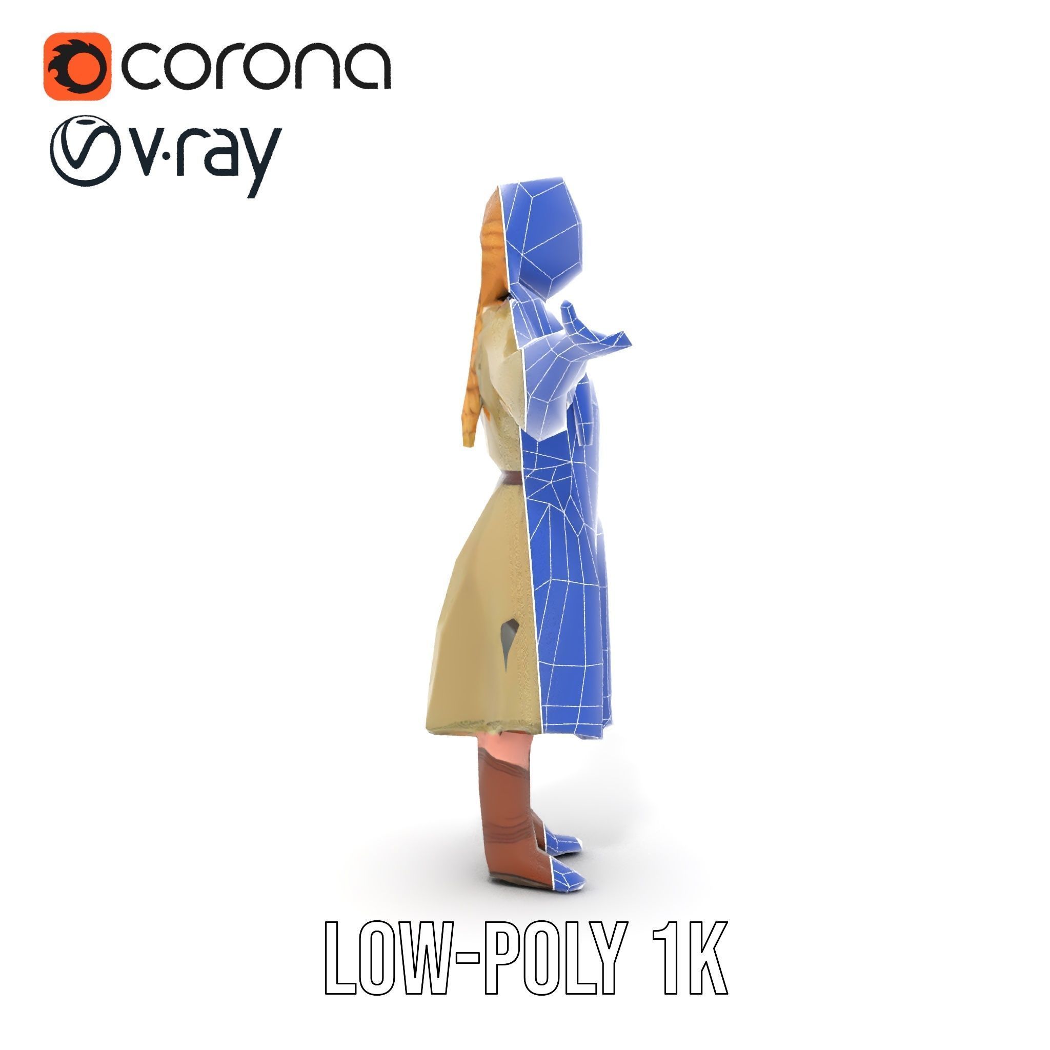 Medieval Female Adventurer Character Rigged and Animated Low-poly 3D model_28