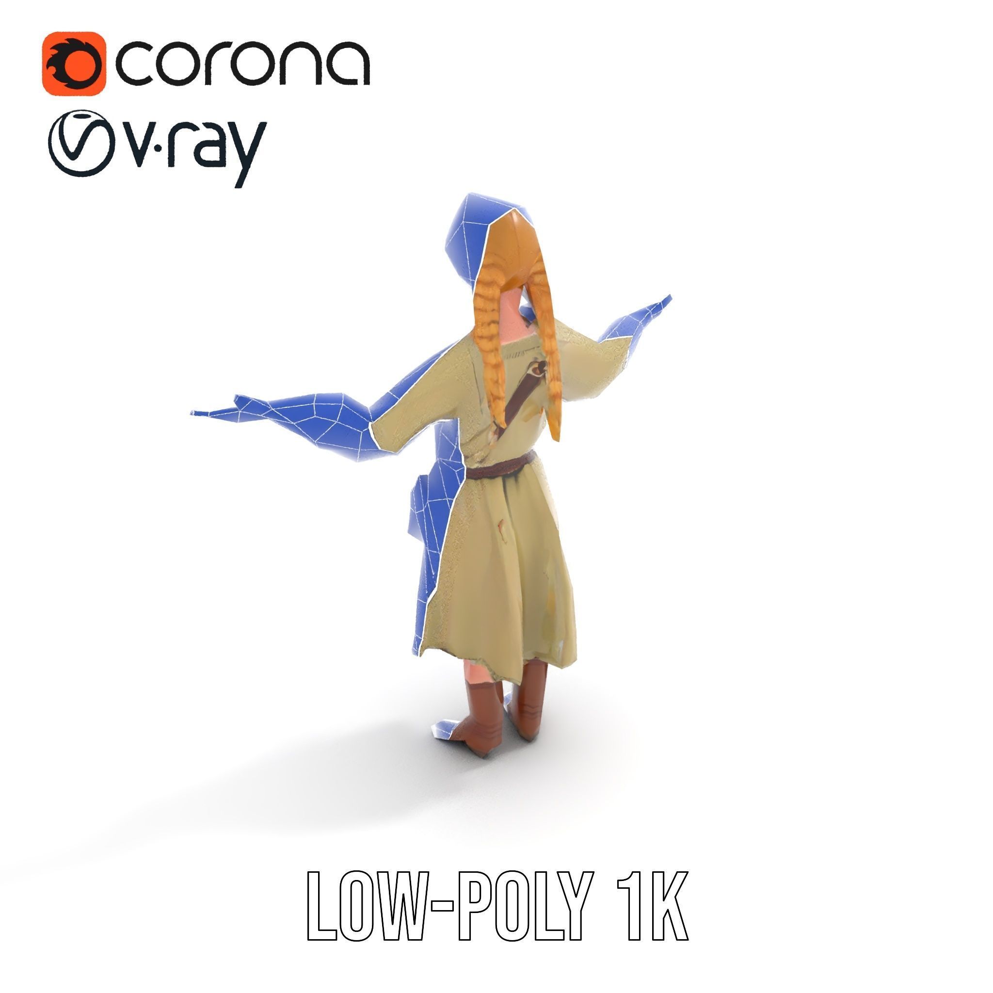 Medieval Female Adventurer Character Rigged and Animated Low-poly 3D model_23