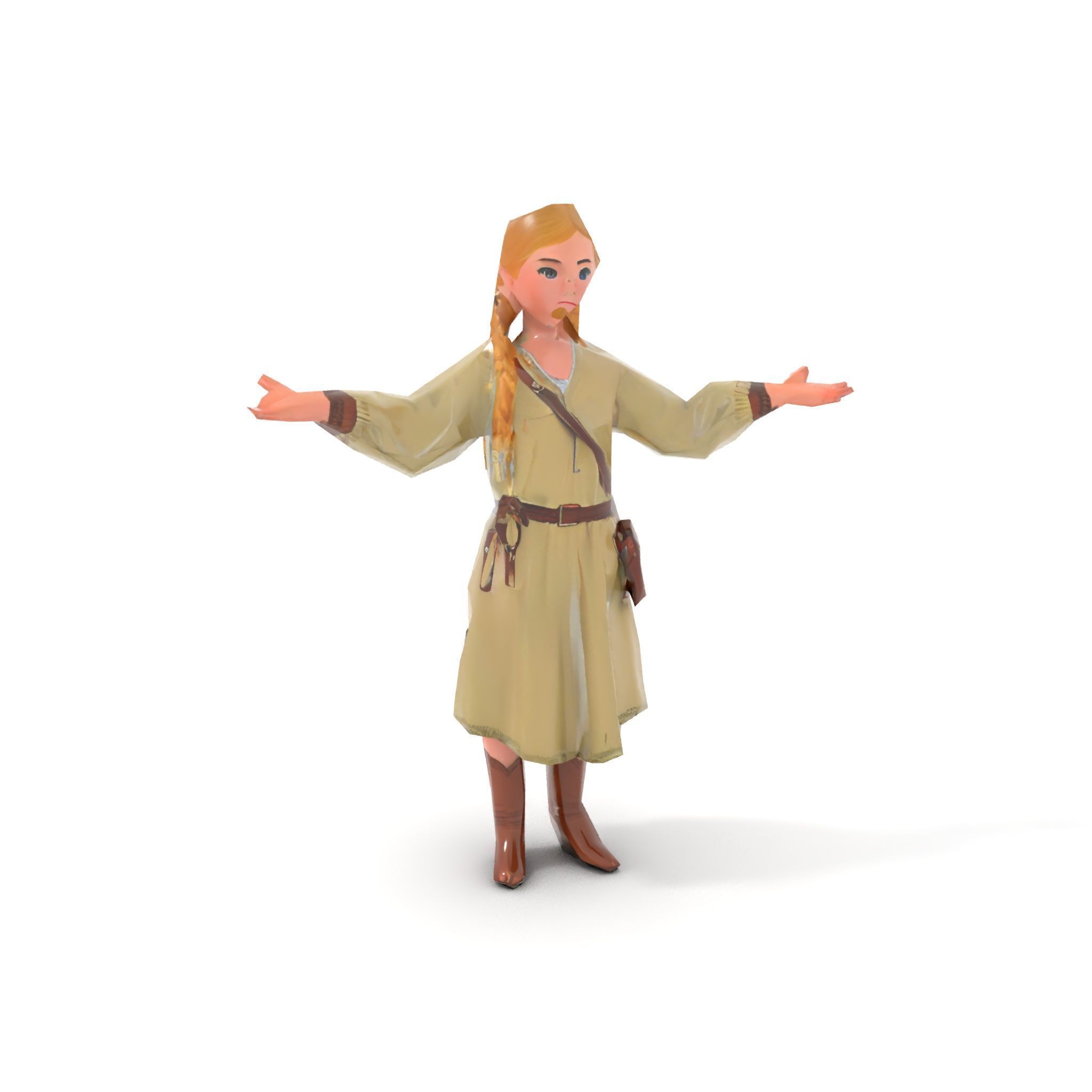 Medieval Female Adventurer Character Rigged and Animated Low-poly 3D model_14