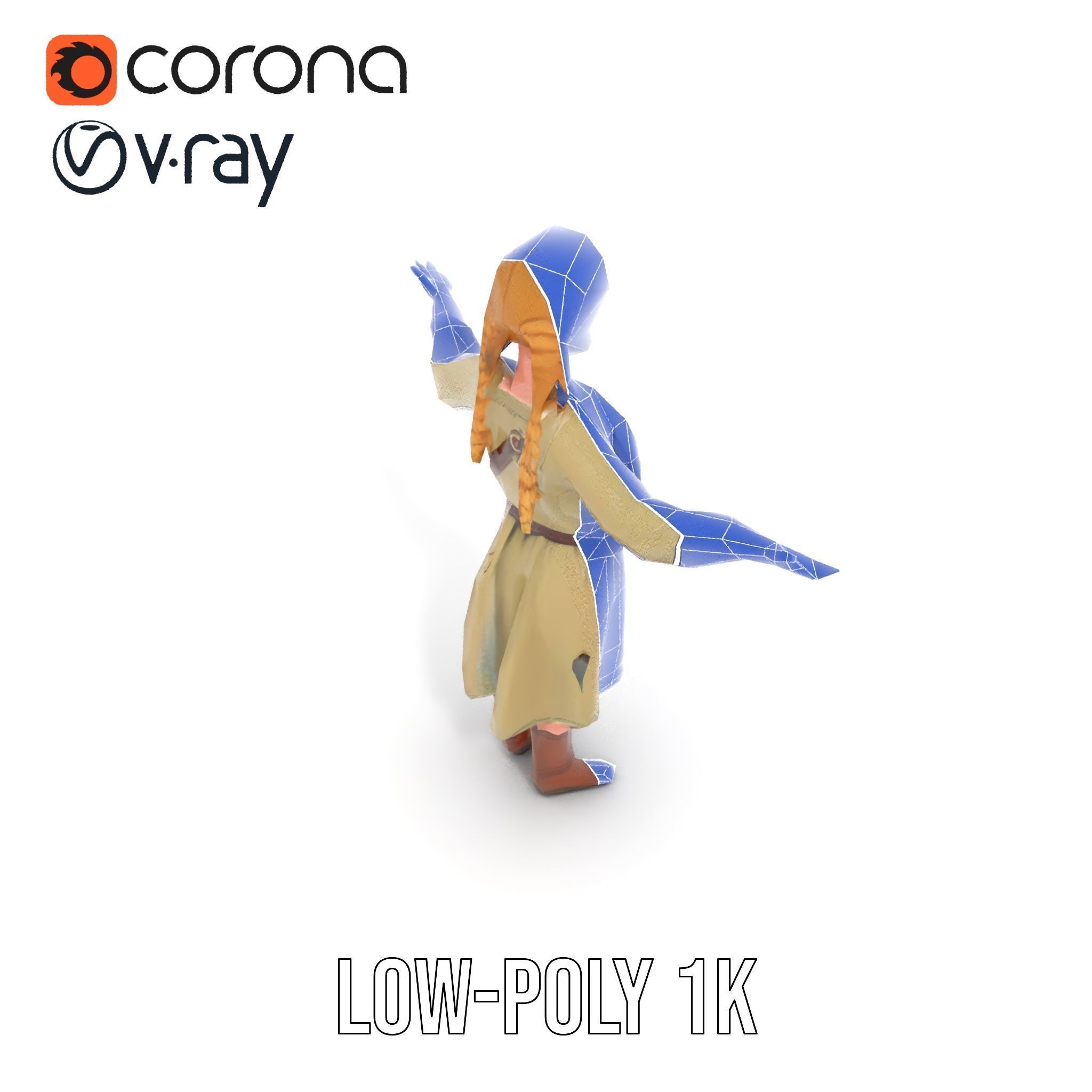 Medieval Female Adventurer Character Rigged and Animated Low-poly 3D model_31